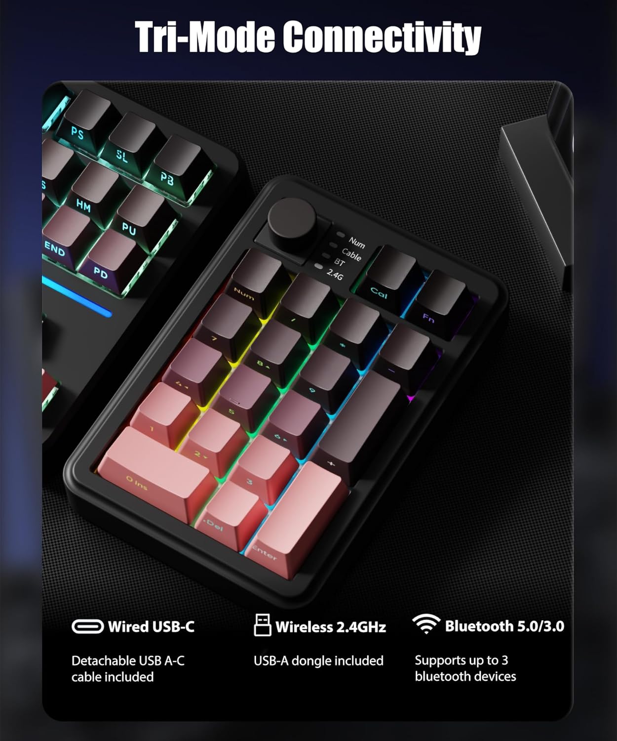 TISHLED 2.4G 5.0 Programmable Gasket Mechanical Numpad Wireless / Bluetooth / Wired USB-C Macro Keypad RGB Backlit Hot