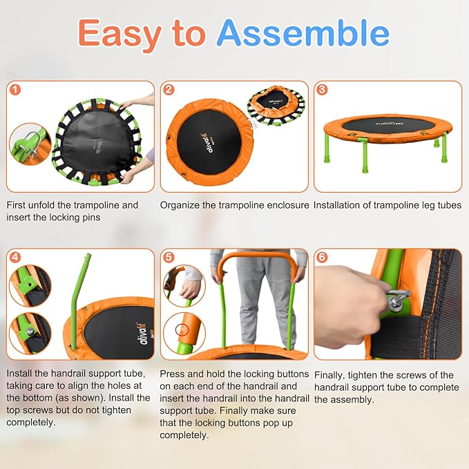 Ativafit 36inch Mini Toddler Trampoline for Kids Ages 2-6 Indoor Outdoor Folding Small Rebounder Trampoline with Foam Handle Safety Padded Cover Fun for Kids