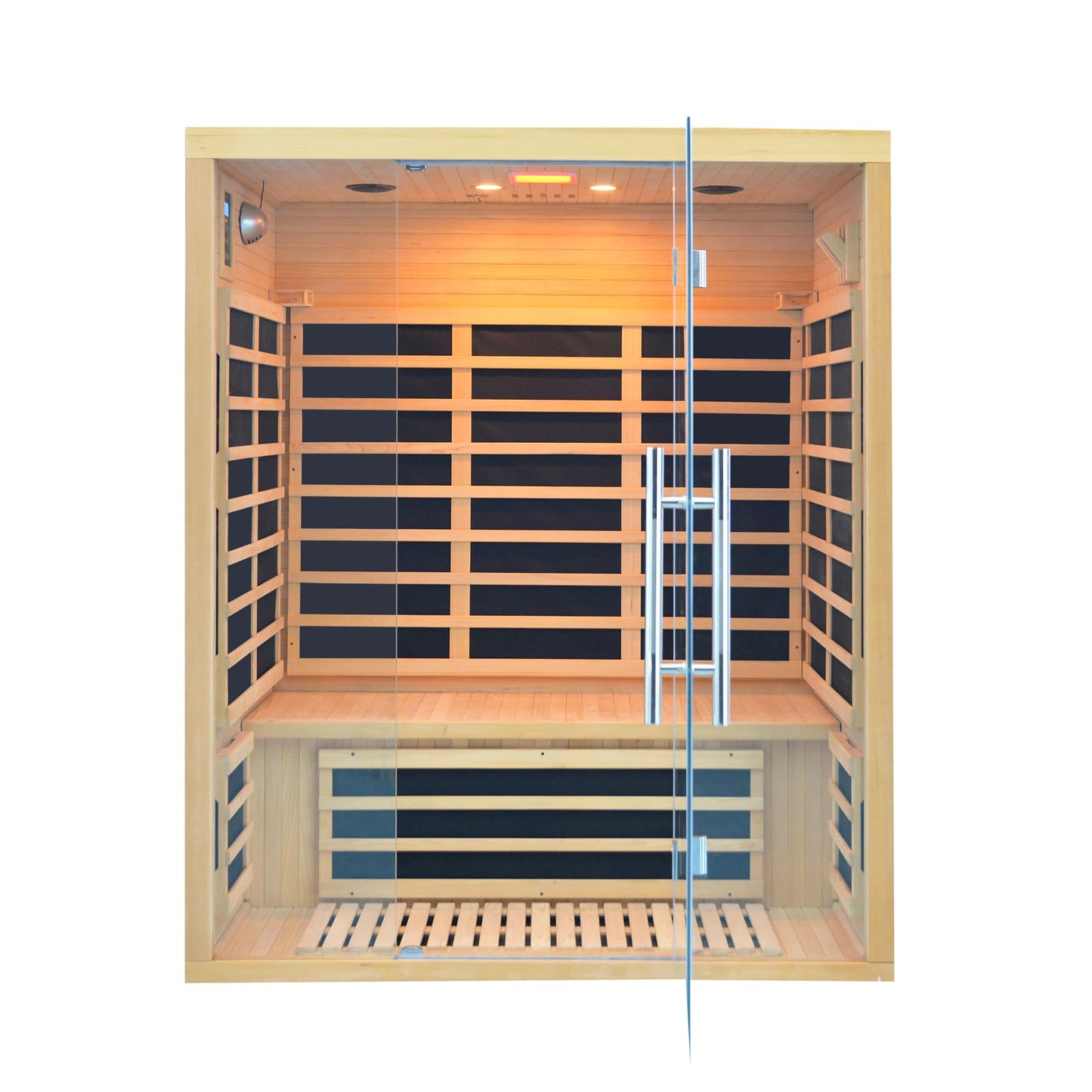 Homsido 2-3 Person Indoor Infrared Sauna, 11 Low EMF Far Infrared Carbon Panel Hemlock Wood Sauna Room Indoor Home Sauna with Tempered Glass Door,Bluetooth Speakers, Chromotherapy Lights(110V, 2100W)