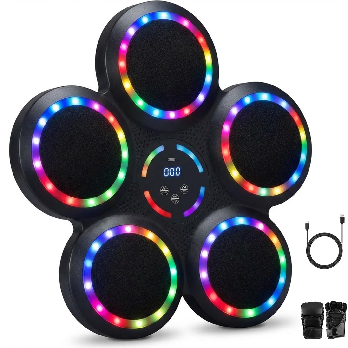 Music Boxing Machine, Smart Wall Mounted Music Punching Machine for Adults, Interactive Boxing Training Equipment with Gloves for Home, Office and Gym (RGB Light)