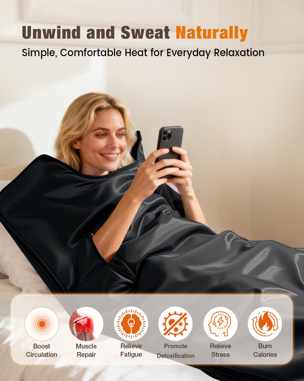 noerishia Portable Sauna Blanket for Home, Full Body Heating Wrap for Relaxation and Detox, Self Care Gifts, Washable & Foldable with Carrying Bag, 88-158℉, 10-60 Minutes Timer, (6 x 2.62) FT