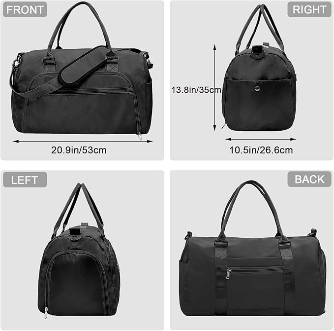 woogwin Gym Bag for Men & Women with Shoes & Wet Compartment Waterproof Duffle Bag for Travel Sports Workout Overnight Weekender(21",Black)