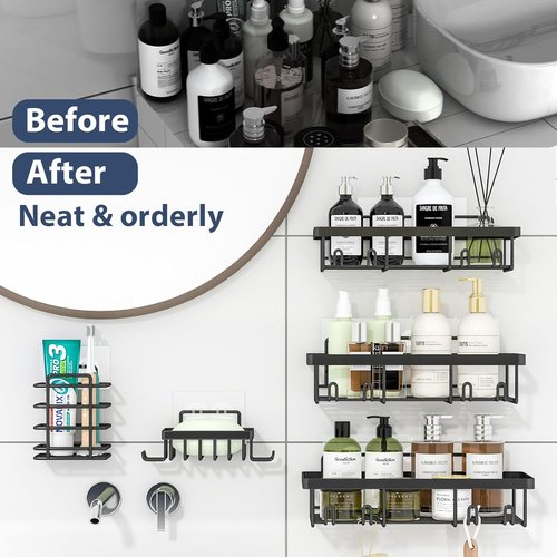 Liuoud Shower Caddy Organizer - 5 Pack Rustproof Stainless Steel Wall Storage Baskets | Black