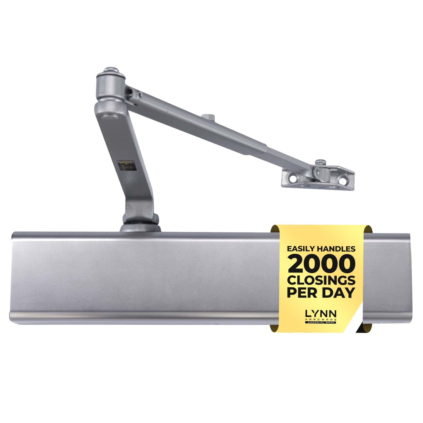 LYNN HARDWARE Heavy Duty Automatic Door Closer (Silver) - Commercial Grade, Contractors Choice, Adjustable Speed & Force, Delayed Closing Timer, 3 Mounting Options, 3 Hour Fire Rated (DC8016 Model)