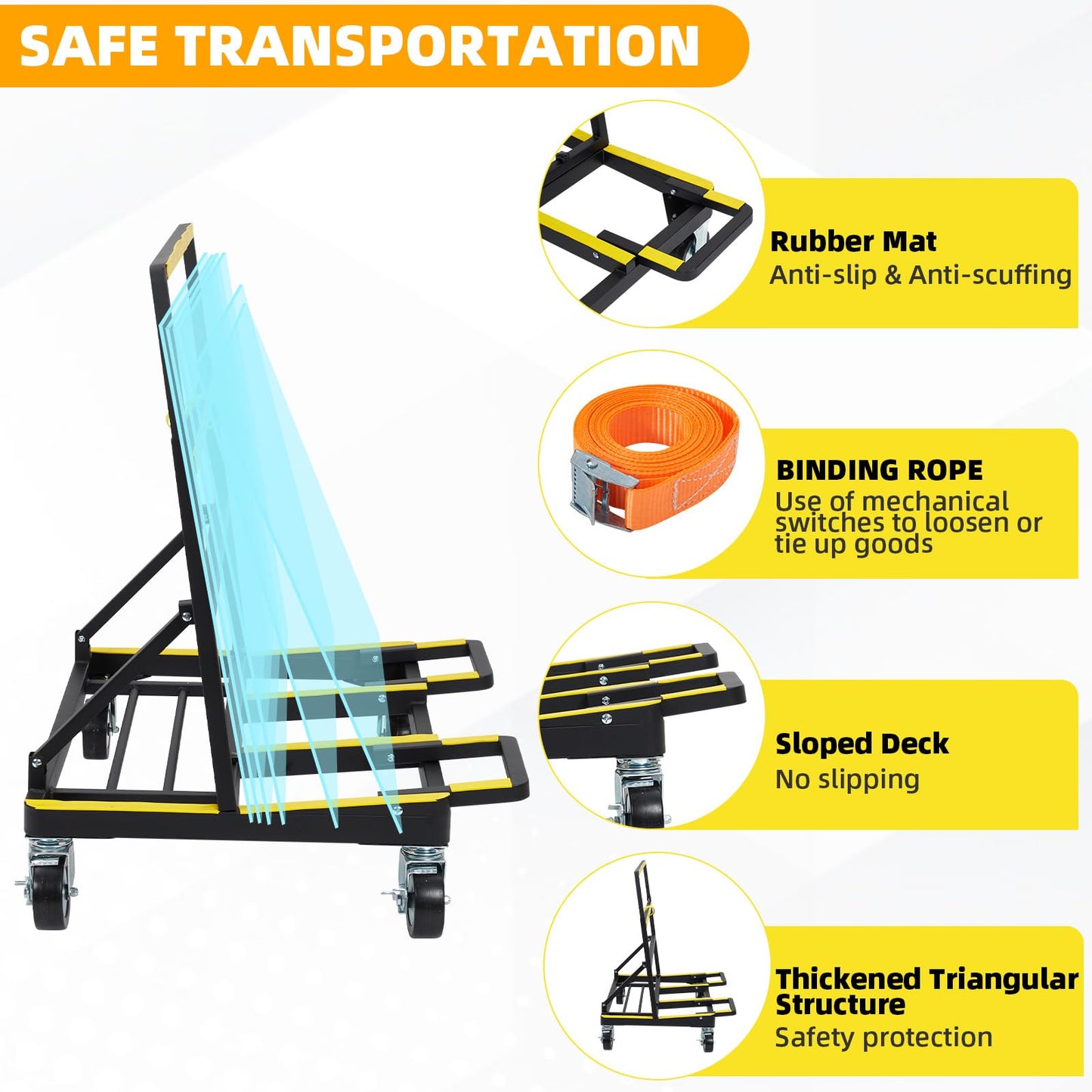 Heavy Duty Folding Drywall Cart, 2200 LBS Capacity Panel Dolly with Extendable Deck & 4 Swivel Casters for Handling Sheetrock, Plywood, Lumber, and Wall Panels