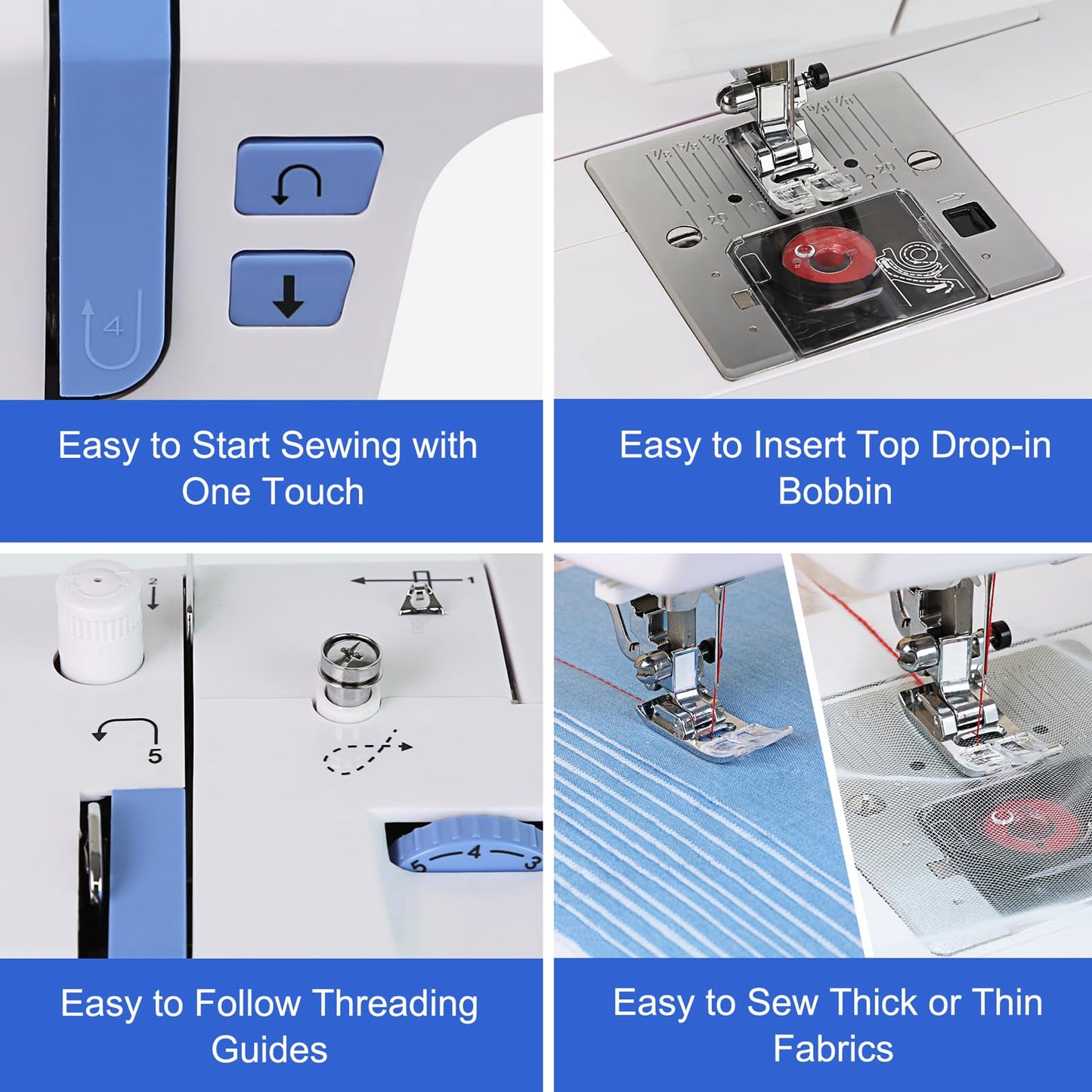 FEIYUE FY600 Electronic Sewing Machine for Beginners, 146 Built-in Stitches, LCD Display, Automatic Needle Threader, Adjustable Speed, Free Arm, 100-240V 70W