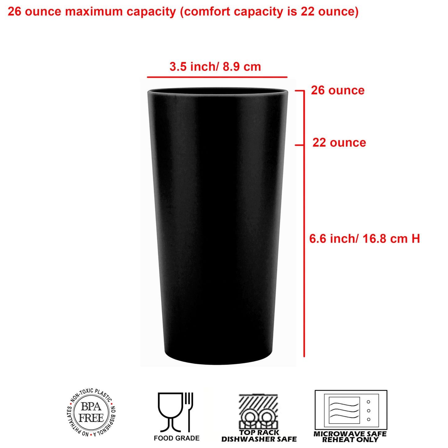 ZAINCA 26-ounce Plastic Drinking Glasses Stackable Tumblers Water Cups Mixed Drinkware, set of 12 Coastal Color Reusable Shatter-resistant Dishwasher Safe