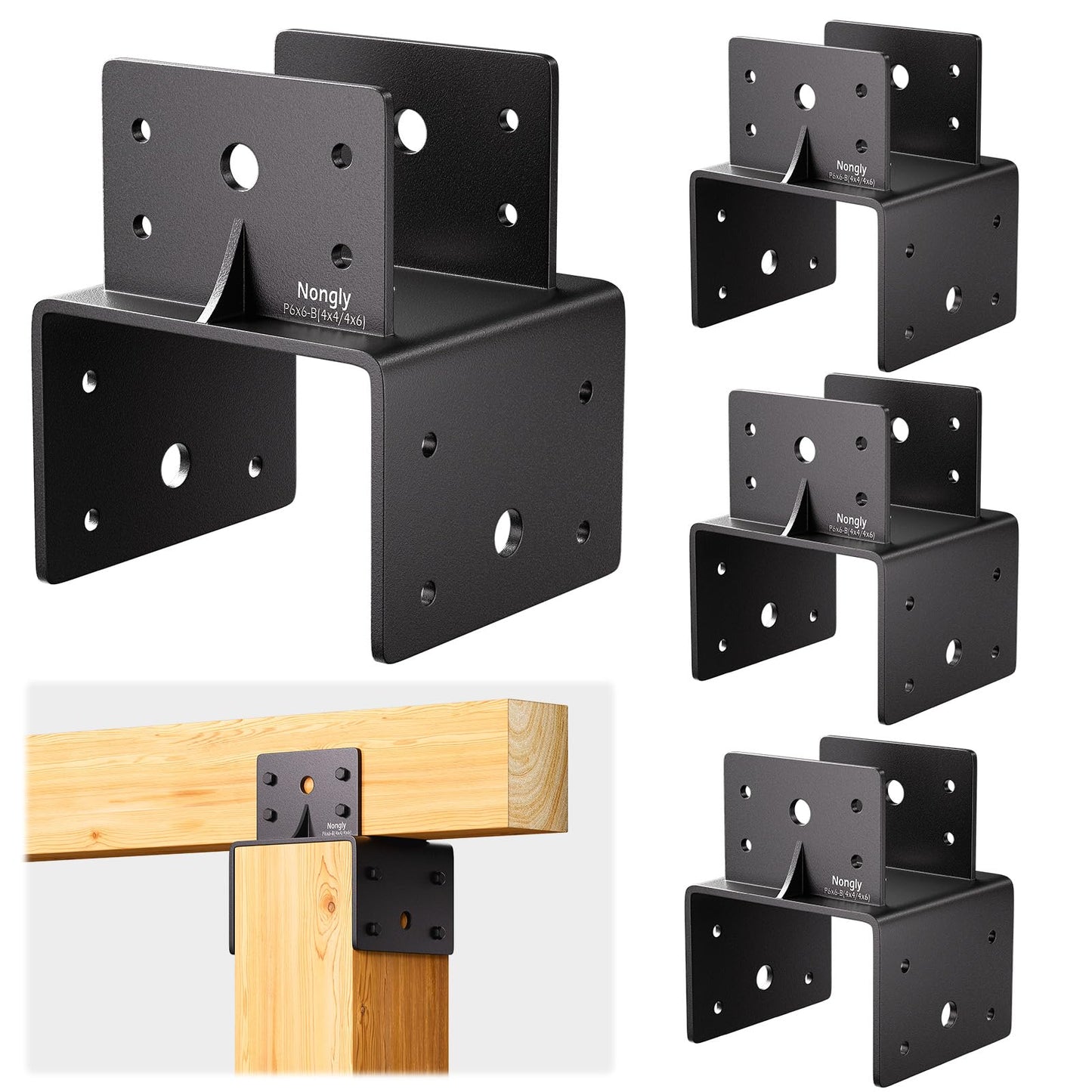 Nongly Post Anchor Connector Post Base Bracket for Supporting Wood Beams (4Pack, 6x6-4x6)