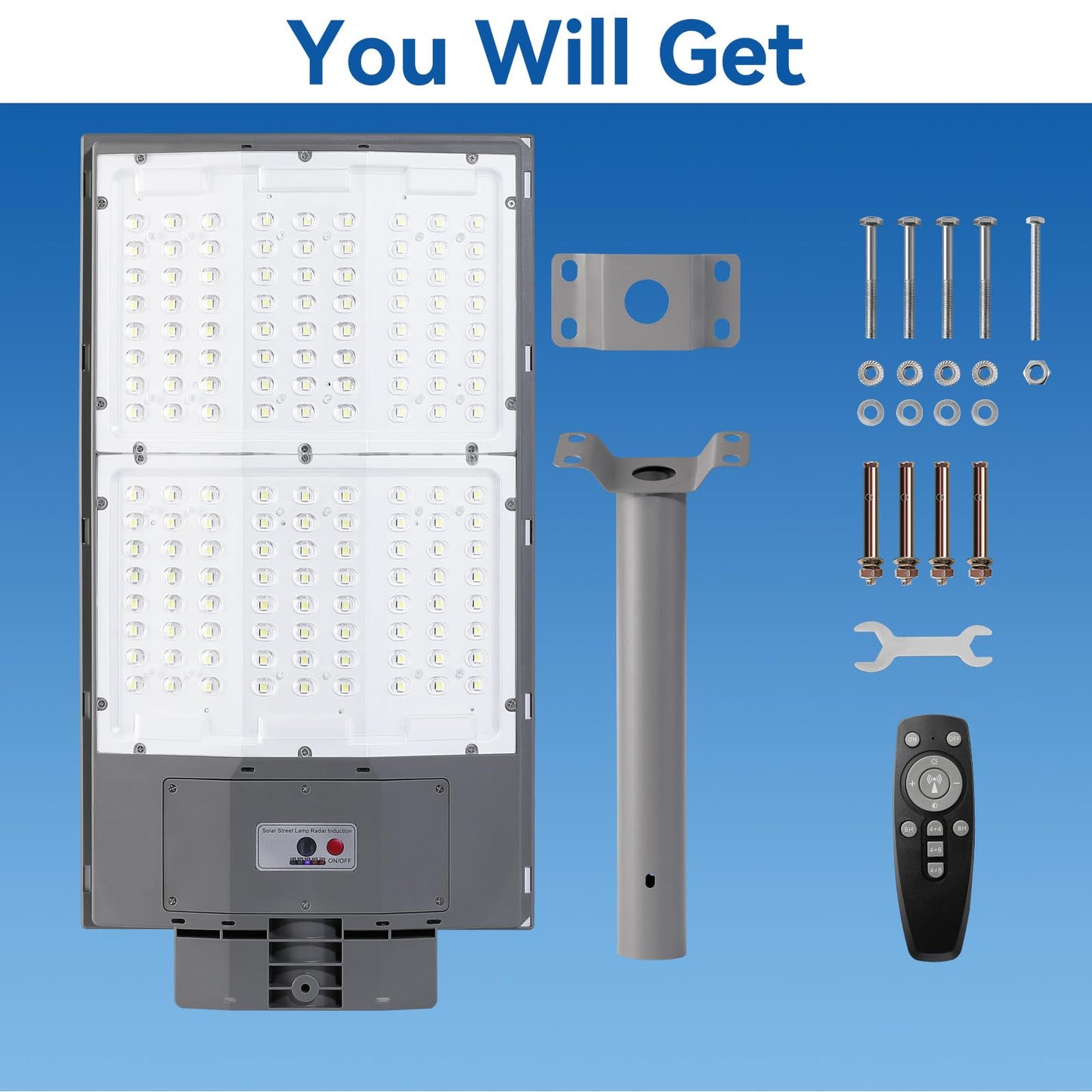 10500W Solar Street Lights Outdoor, 650000LM 7000K Solar Parking Lot Lights Dusk to Dawn 40000mAh IP67 Waterproof Pole Security Flood Lamps with Motion Sensor and Remote for Yard, Garage, Driveway