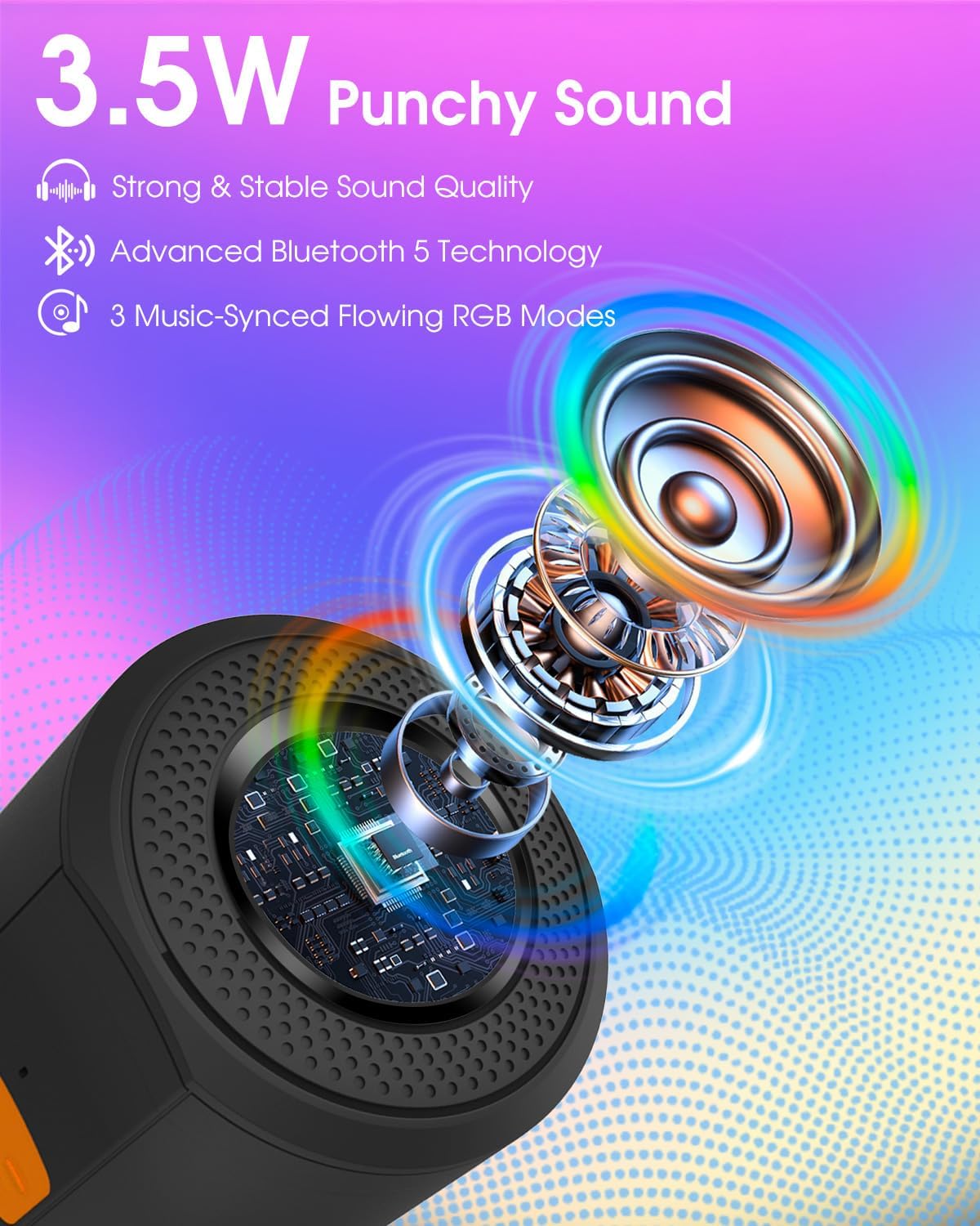 Amagle Small Portable Speakers Bluetooth Wireless with Lights, Magnetic Stick On Mini Bluetooth Speaker Lights, Little