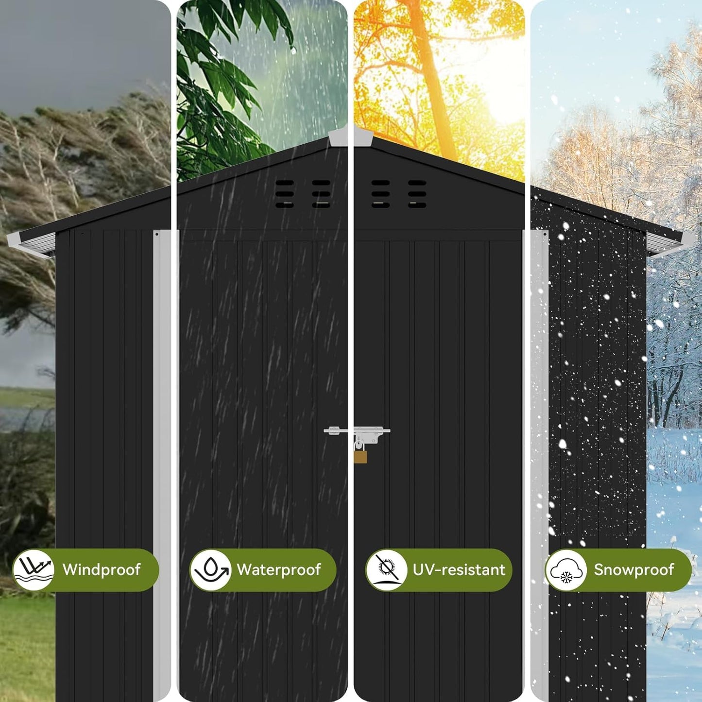 COMHOMA Shed Outdoor Storage Shed Metal,Lockable Doors Tool Sheds with Sloping Roof,Steel Garden Shed with Air Vent for Backyard,Patio,Lawn,Poolside(Grey,6'x4')