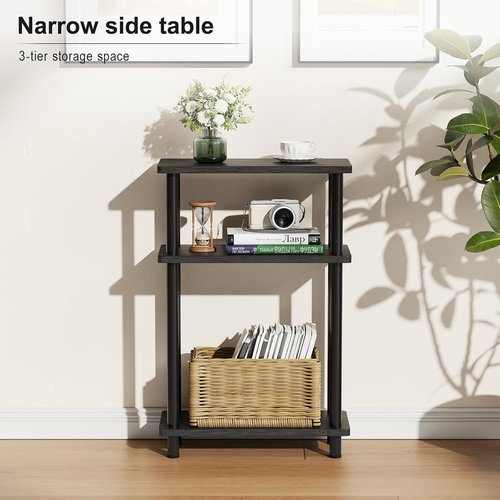 Apicizon Small Narrow Side Table - 3-Tier Slim End Table with Storage Shelf | Black
