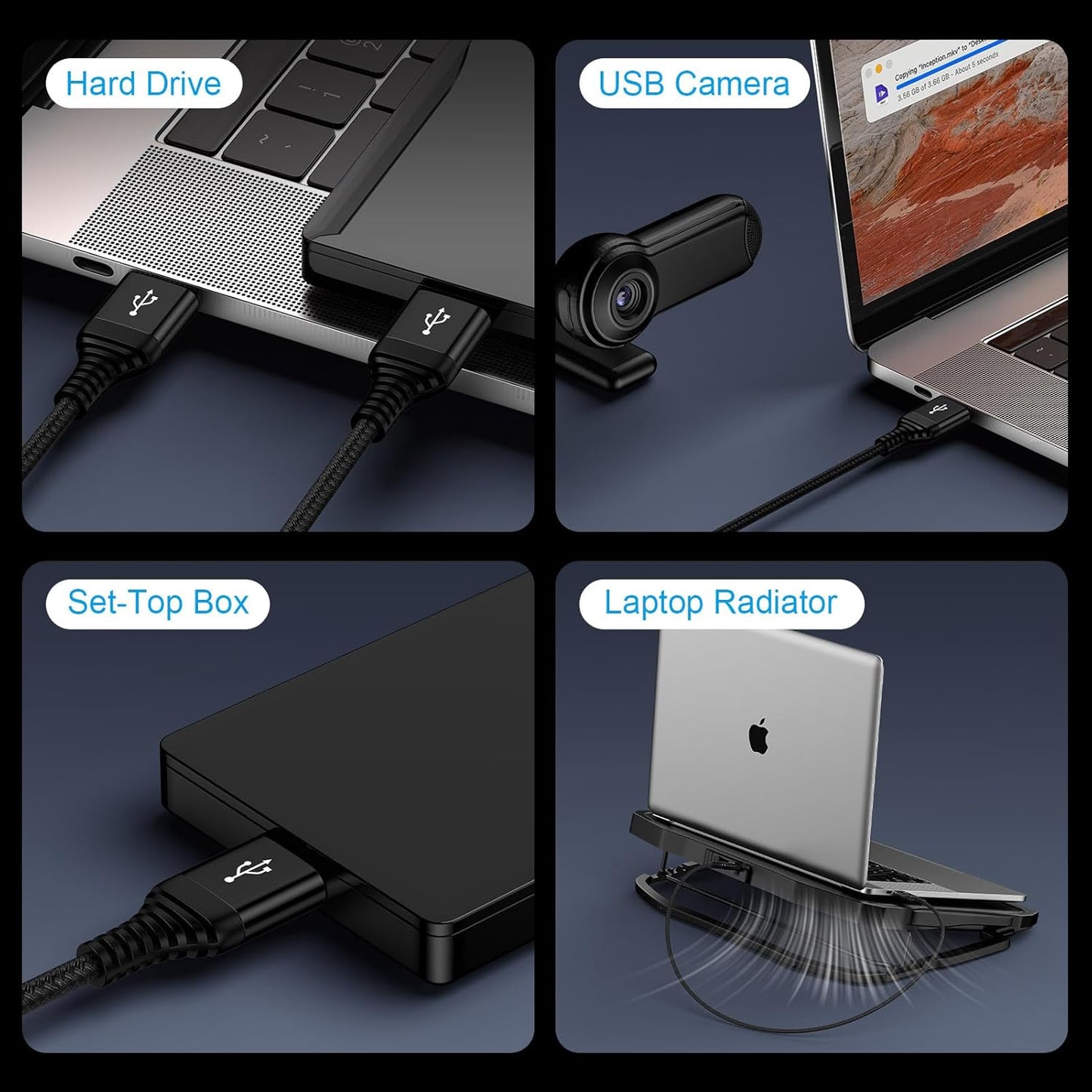 3 2Pack USB3.0 Set USB to USB Cable ft, Male to Male A to A Double Side USBCord for Data Transfer, Sound Bar, External