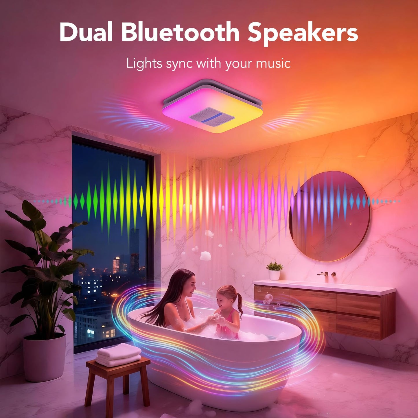 OREiN Matter Smart Bathroom Fan with Light – Humidity Sensor, 130–160 CFM Ventilation, Ultra-Quiet 1.0 Sone, Tunable White & Custom RGB, Dual Bluetooth Speakers, Compatible with Alexa & Google Home