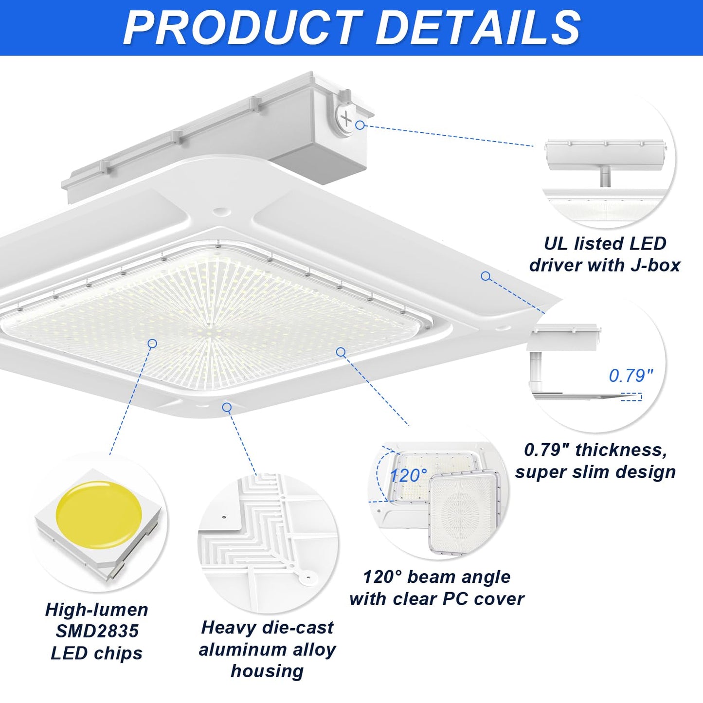 OSTEK 240W LED Canopy Light, 33,600LM 5700K, IP65 Waterproof Super Slim Gas Station Light, 1000W HID/HPS Equivalent, Surface Mount Fixture for Parking Lots, Warehouses, Airports, 100-277V