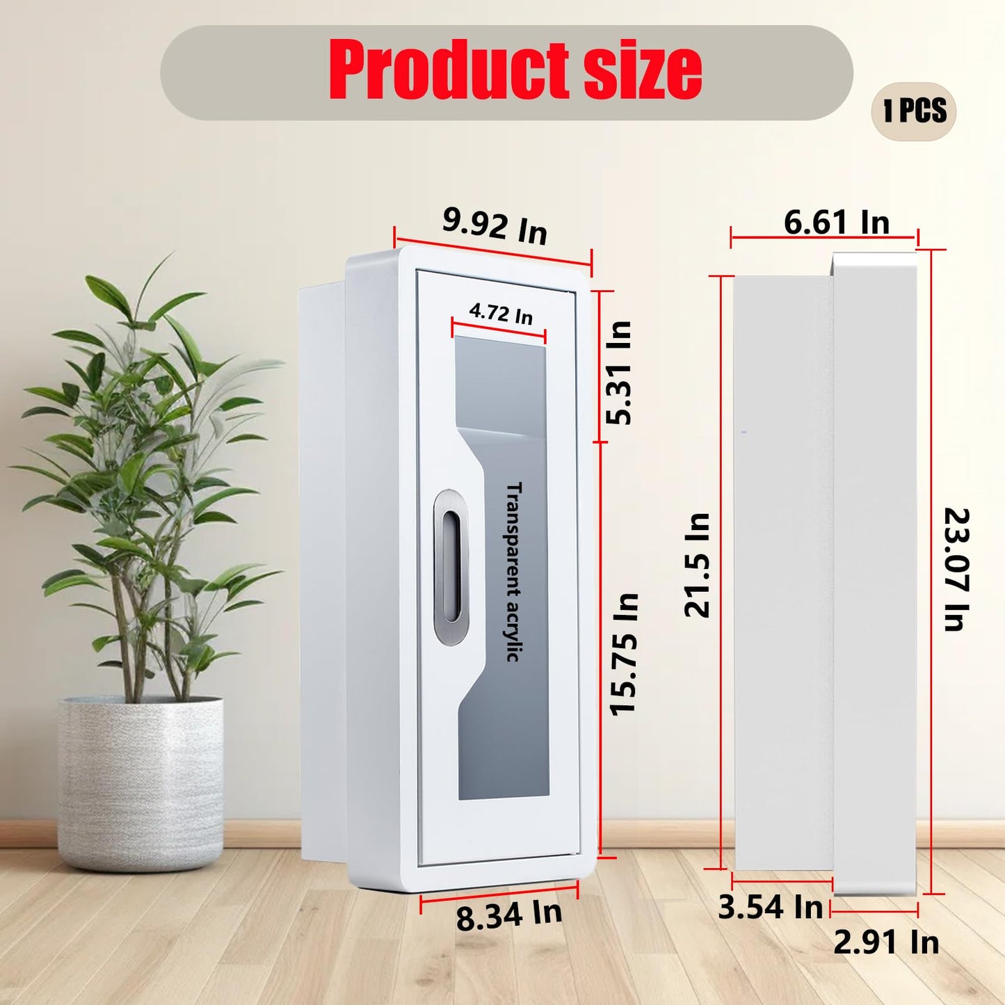 Steel Fire Extinguisher Cabinet, Magnetic Door with Acrylic Window Holds 2.5/5/10 LB Extinguisher & First Aid Kit, Semi-Recessed & Wall Mount Cabinet for Indoor/Outdoor (1PCS, White) (1, White)