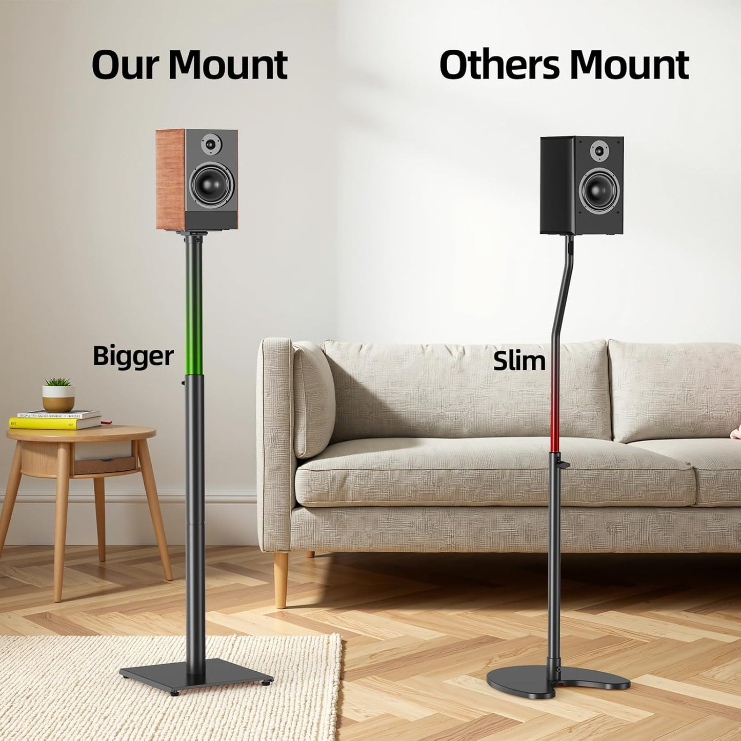 USX MOUNT Bookshelf Speaker Stands - Height Adjustable 32-42 Inch for Surround Sound Speakers | Max Load 11 lbs