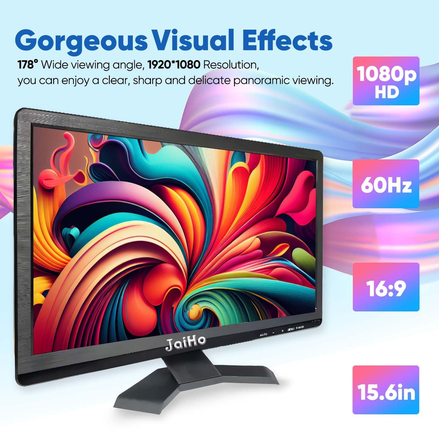 JaiHo 15.6-Inch Professional Security Monitor, 1920x1080P CCTV Screen with Metal Housing, BNC HDMI VGA AV USB, Industrial Display for DVR NVR System, 24/7 Reliable Security Surveillance