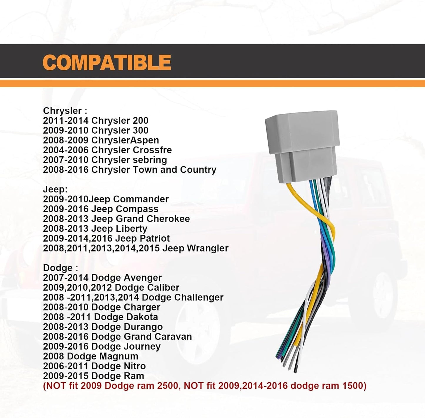 KEVWR 2006-2016 2008-2016 2004-2016 Car Stereo Wiring Harness Radio Wire with Antenna Adapter Connector Compatible