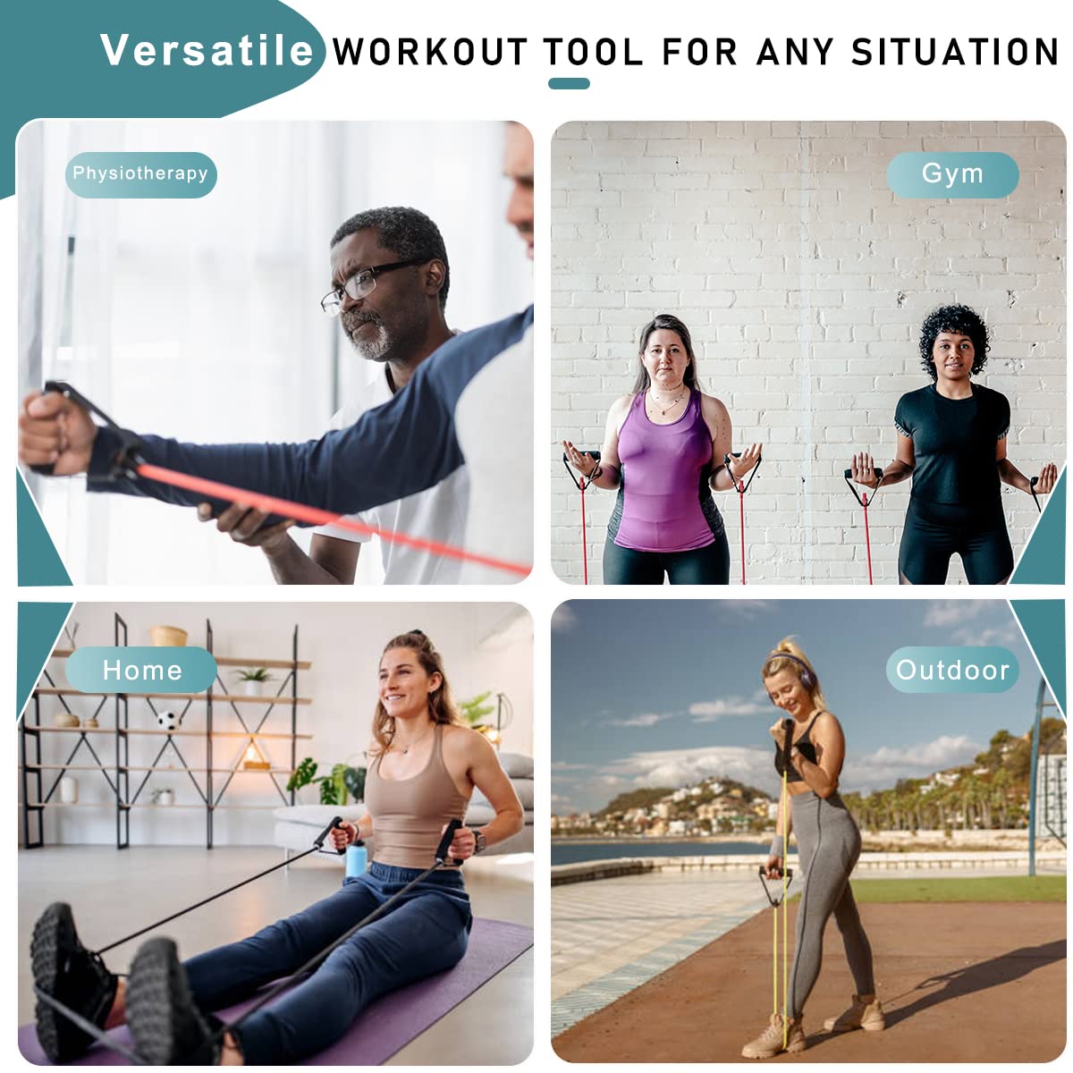 Resistance Bands with Handles, Single Resistance Bands, Exercise Bands with Handles, for Resistance Training, Physical Therapy, Home Workouts, Fitness, Pilates