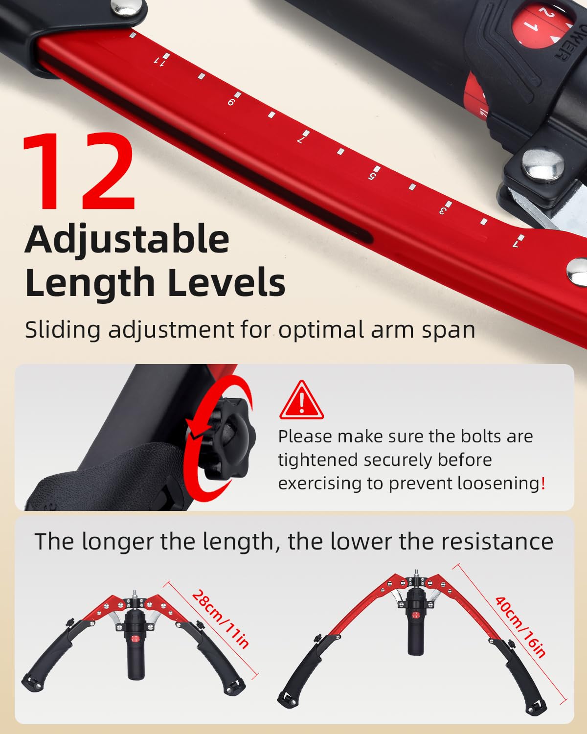 Abahub Twister Arm Exerciser, Enhanced Hydraulic Power Chest Expander for Men Women, 22-440LBS Adjustable Resistance Home Gym Equipment, Shoulder Muscle Trainer for Arm, Chest & Core Workout, Red