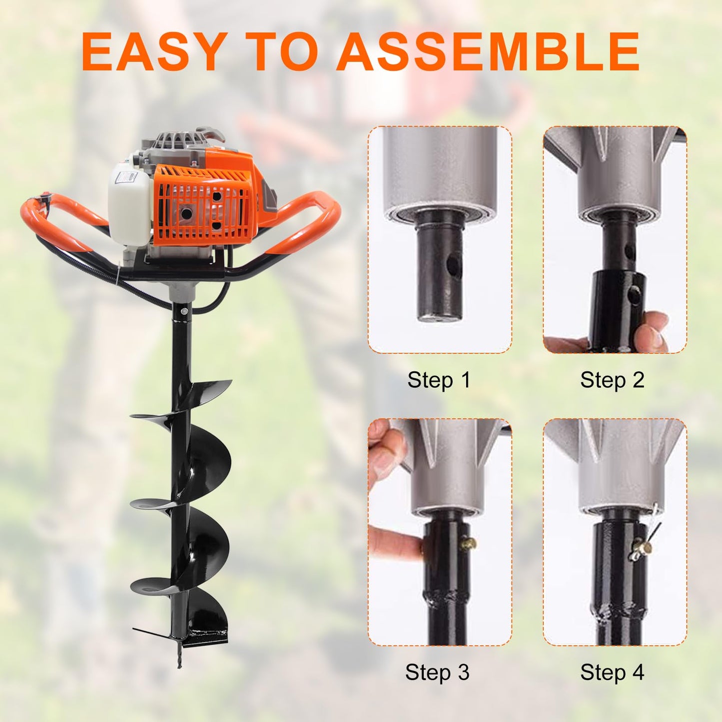 72CC Newly Upgraded Post Hole Digger Gas Powered, 2 Stroke Auger Post Hole Digger with 3 Drill Bits (4" &6" & 12") + 2 Extension Rod for Planting - Ideal for Farm & Garden
