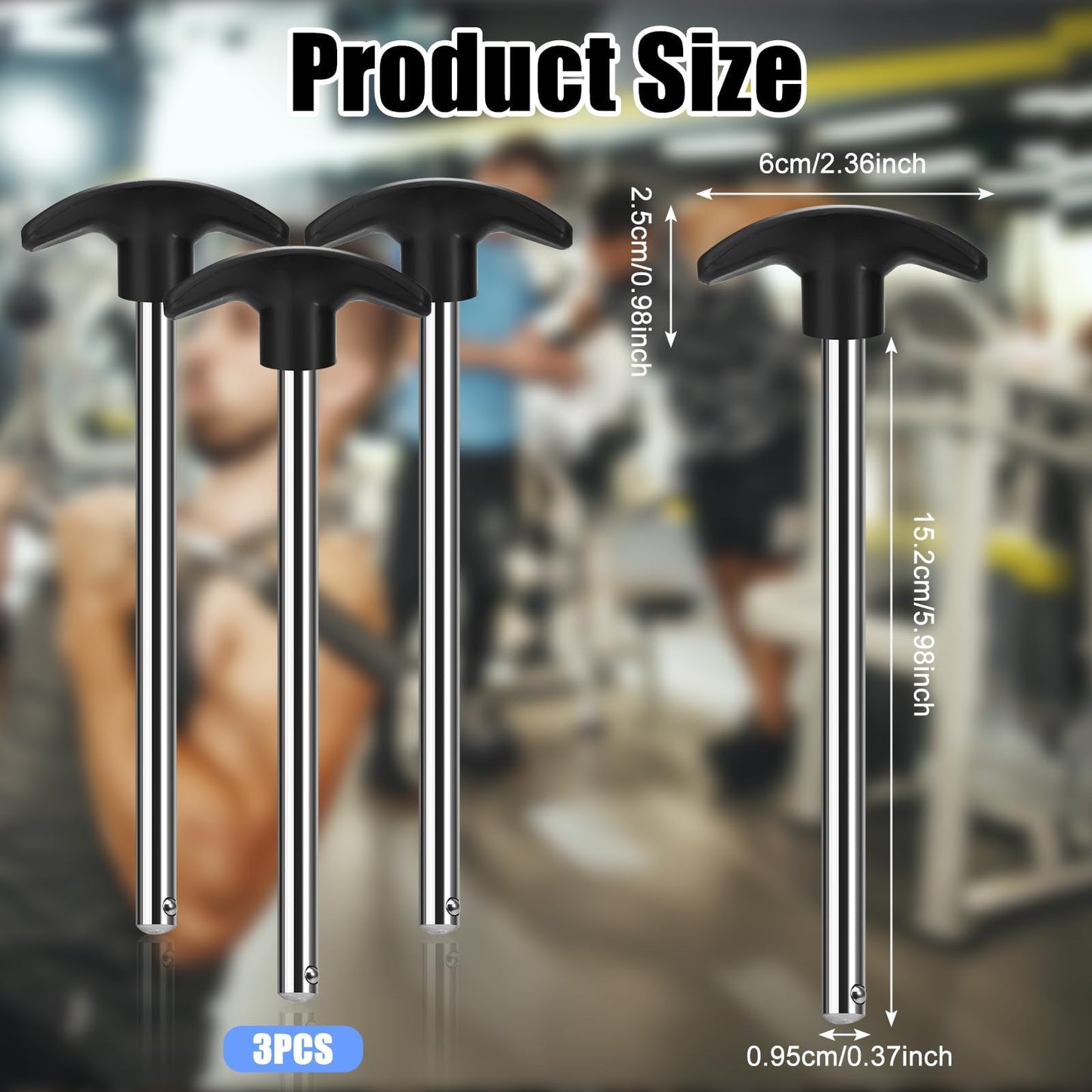3pcs Weight Stack Pin, Gym Pins for Weight Stack,Weight Lifting Pins for Universal Home Commercial Gym Strength Training Equipment Machine Pin Insert Accessories（3/8 " Diameter / 6 " Locking Space）