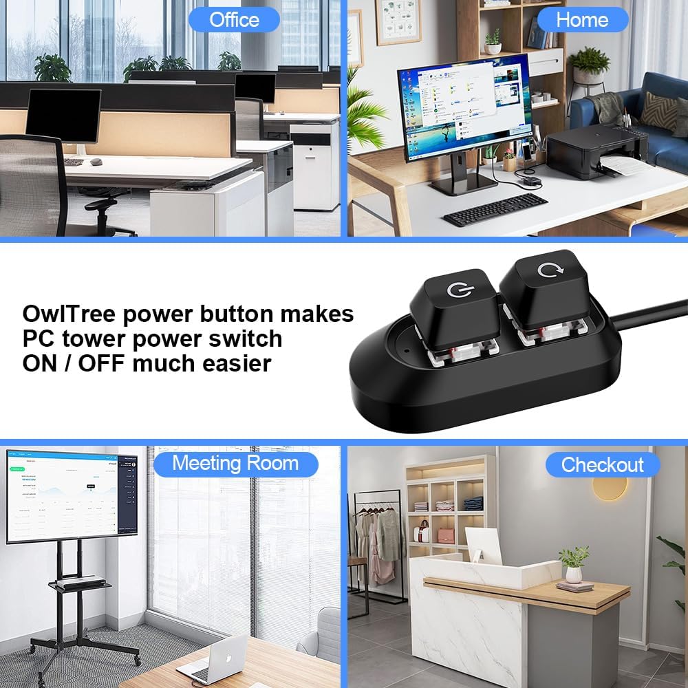 Reset PC Power Button, Desktop Switch Splitter ON Off SW HDD LED PC External Power Supply Button for Computer