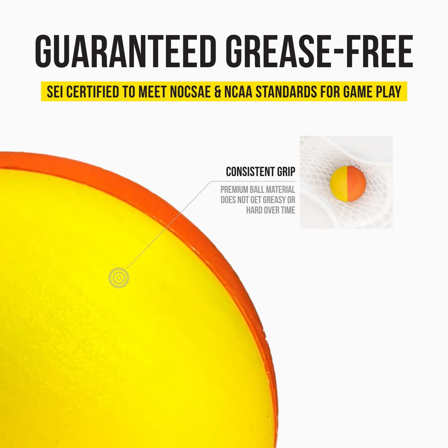 PEARL Guardian Sports Dual X Greaseless Lacrosse Balls, Yellow & Orange - 10 Pack - Dual Color Design for Better Tracking - SEI Certified to Meet NOCSAE & NCAA Standards - Made in USA