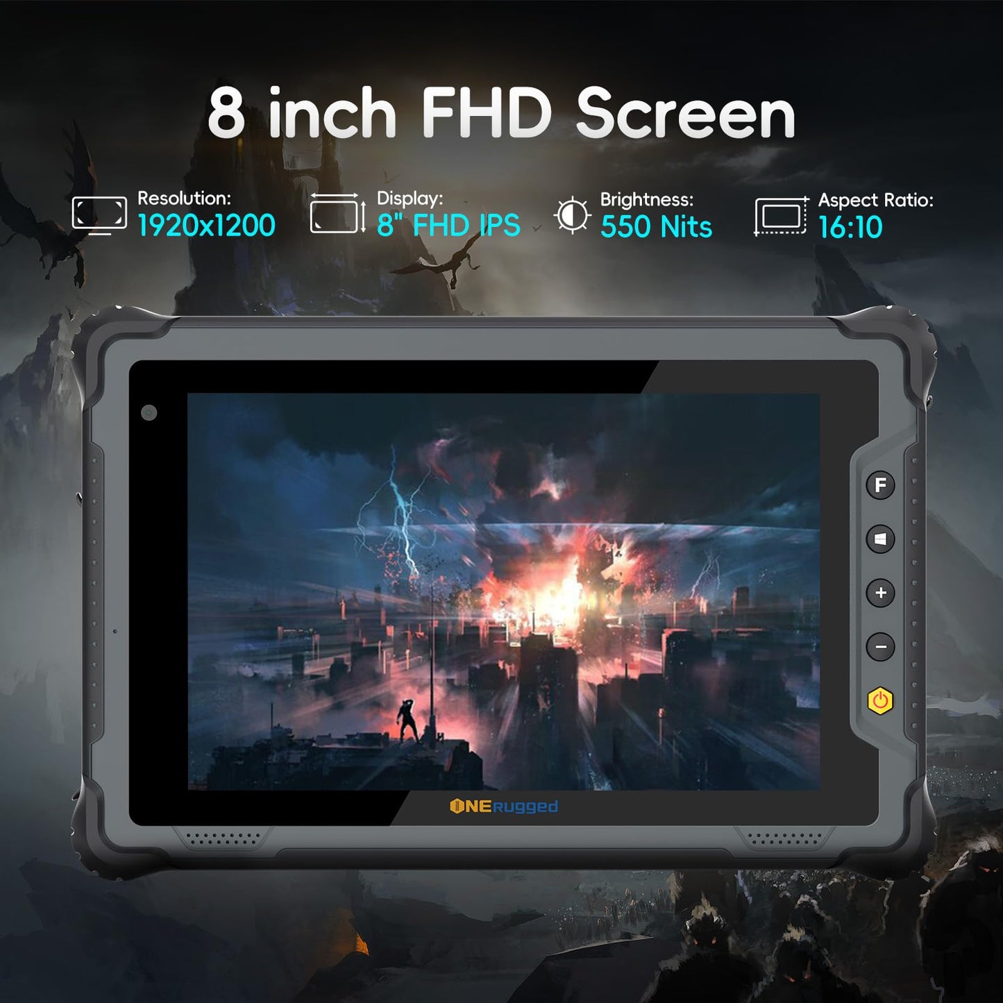 ONERugged Rugged Tablet M80N, Intel N150 8 inch Windows 11 Pro Tablet, 8GB+128GB, Intel N150, IP65 Waterproof, MIL-STD 810H, 5000mAh, Industrial Outdoor Work PC w/ 8MP+5MP Camera, 4G LTE/WiFi/BT 5.2