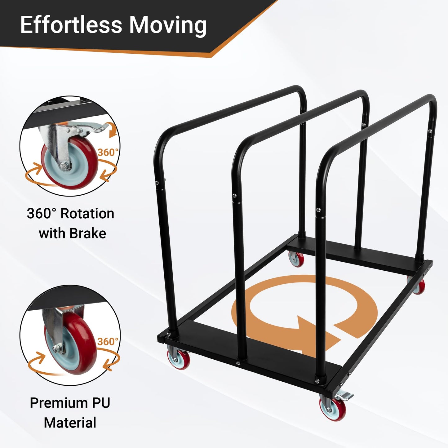 Eastrexon Steel Panel Truck, Drywall Cart w/ 5” PU Swivel Wheels, Heavy-Duty Panel Dolly Cart w/ 1800 LBS Capacity, for Handling Wall Panel/Lumber/Folding Table/Sheetrock， 45.6" L x 29" W x 39" H