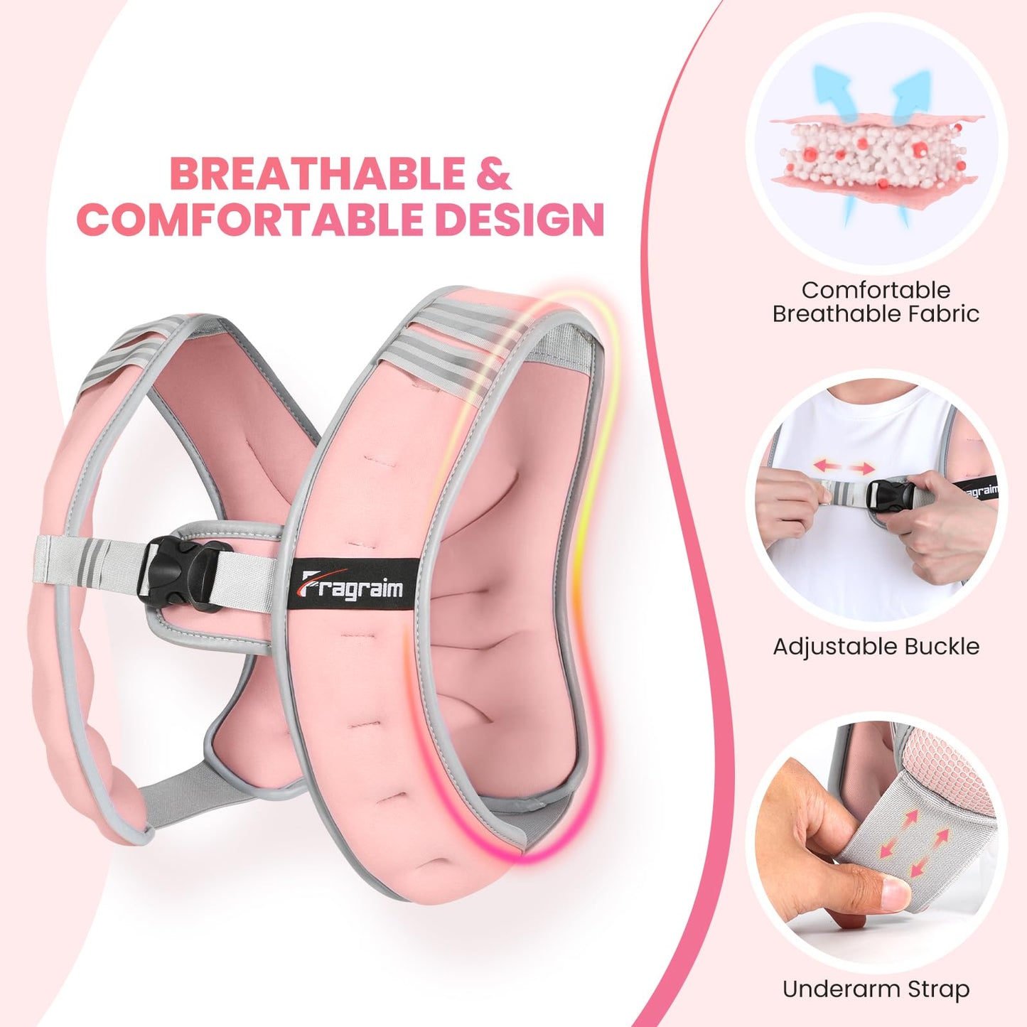 Fragraim Weighted Vest for Women Men - 10lb Weight Vest with Reflective Stripe, Detachable Phone Pouch, Ideal for Walking, Strength Training, Running, Workout, Cardio and Weight Loss - Pink