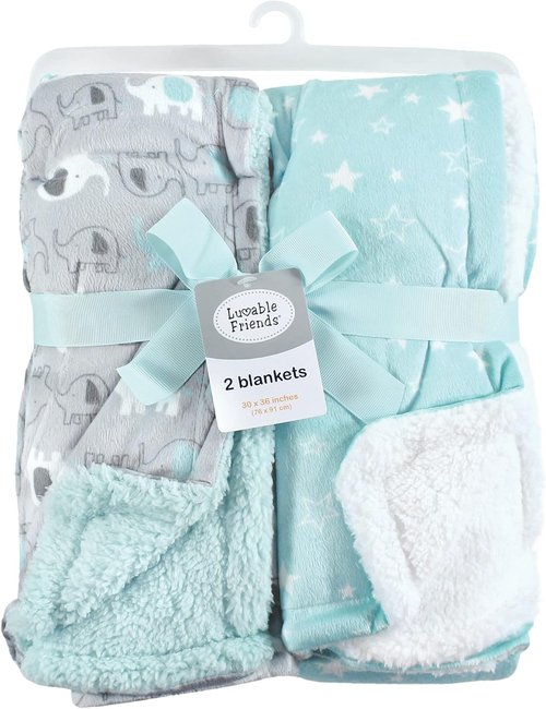 Luvable Friends Baby Plush Blanket - Soft Sherpa Back | Adorable Elephant Design, One Size