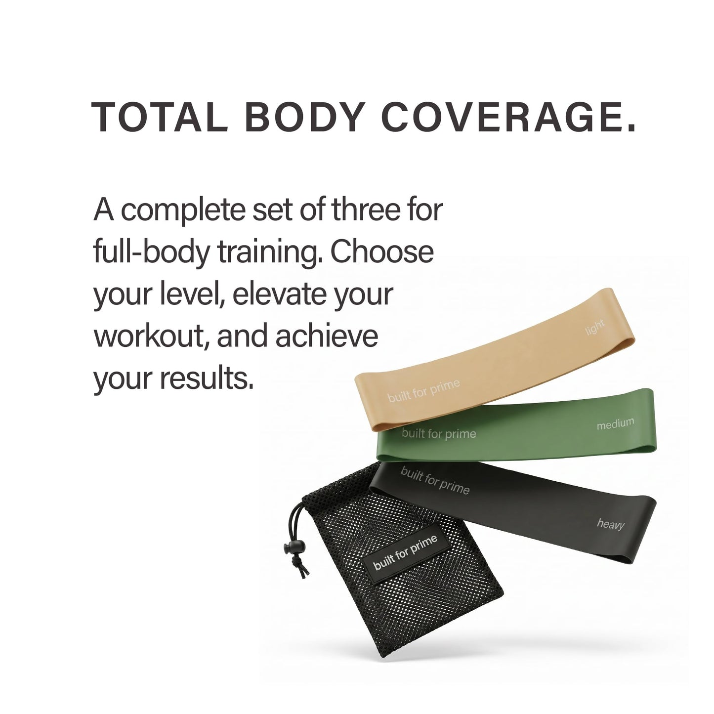 Built For Prime Mini Resistance Bands (Set of 3) – Premium Exercise Bands for Strength Training & Activation – Sand, Olive, Onyx