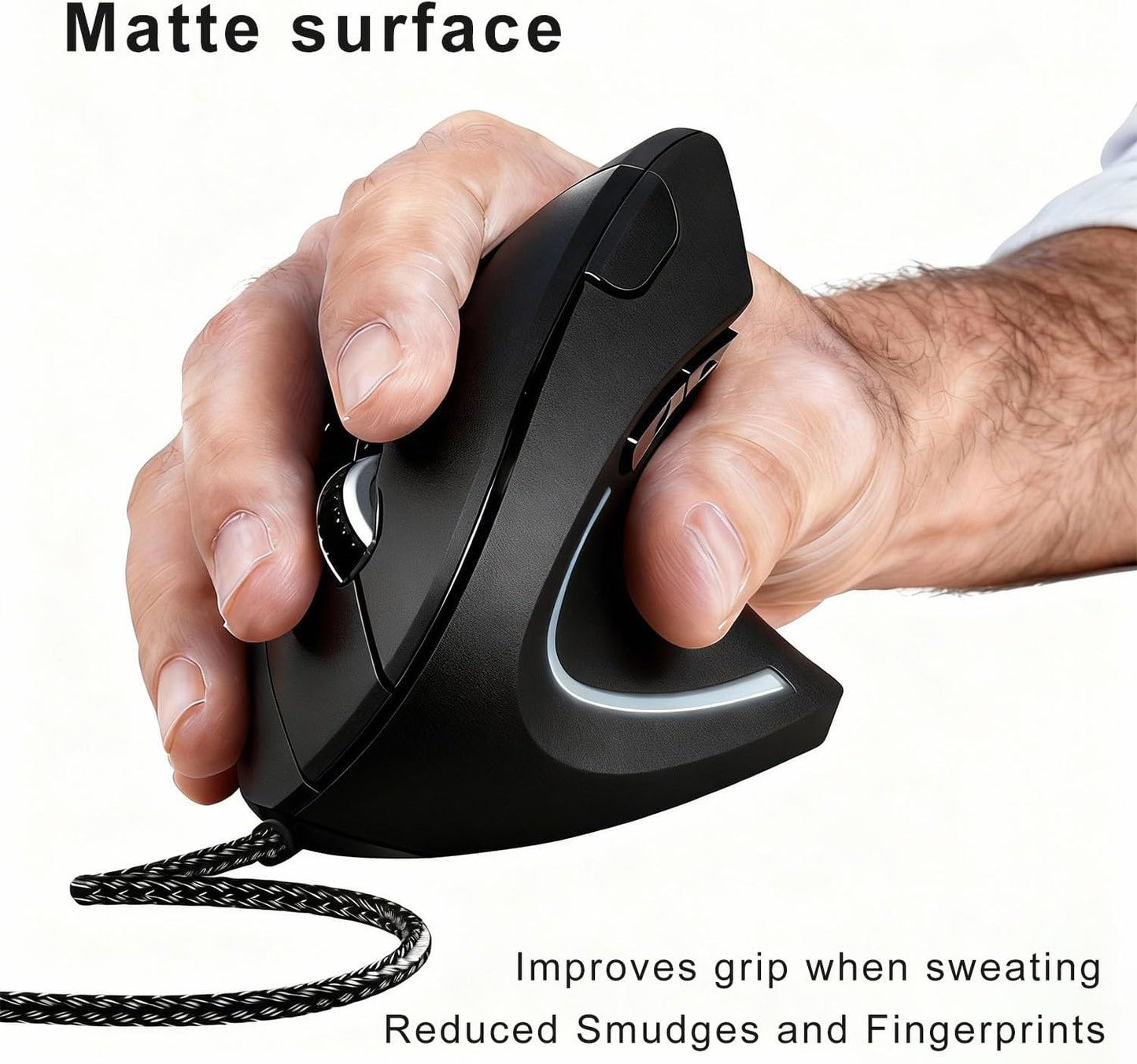 ROCK&ROWN Cable,6 Buttons,6400 Wired Ergonomic Mouse,Vertical Mouse with Nylon-Braided Adjustable DPI,Silent Mouse
