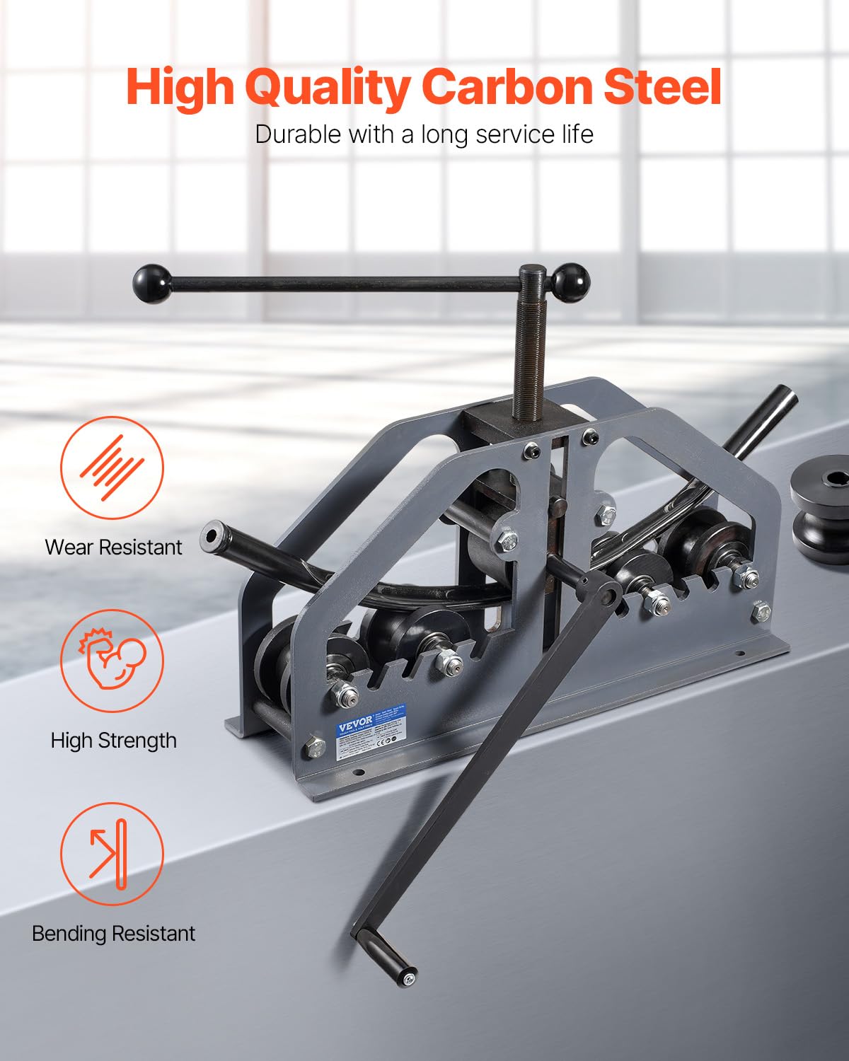 VEVOR Tube Roller Bender, Max 1-1/2" Manual Tube Pipe Roller Bender with 6 Dies, 360° Copper Aluminum Pipe Bending Tool for Square, Round Tube & Flat Bar, Ideal for HVAC Air Conditioning Auto Repair