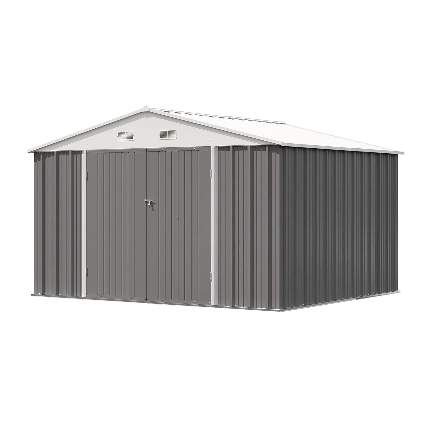 Patiowell 10x8 FT Storage Shed, Outdoor Metal Sheds with Lockable Door and Sloping Roof, Waterproof Outside Large Garden Tool Shed with Breathable Vents for Patio Lawn Backyard, Gray