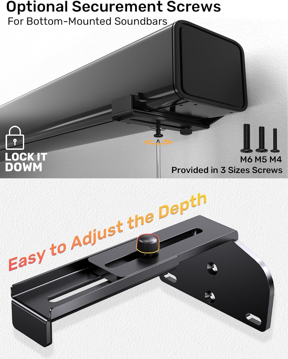 jidinung 3.3"-6.5", 38 lbs Soundbar Wall Mount, All Metal Sound Bar Mounts Under TV for Samsung, Bose, Vizio, LG, Sony