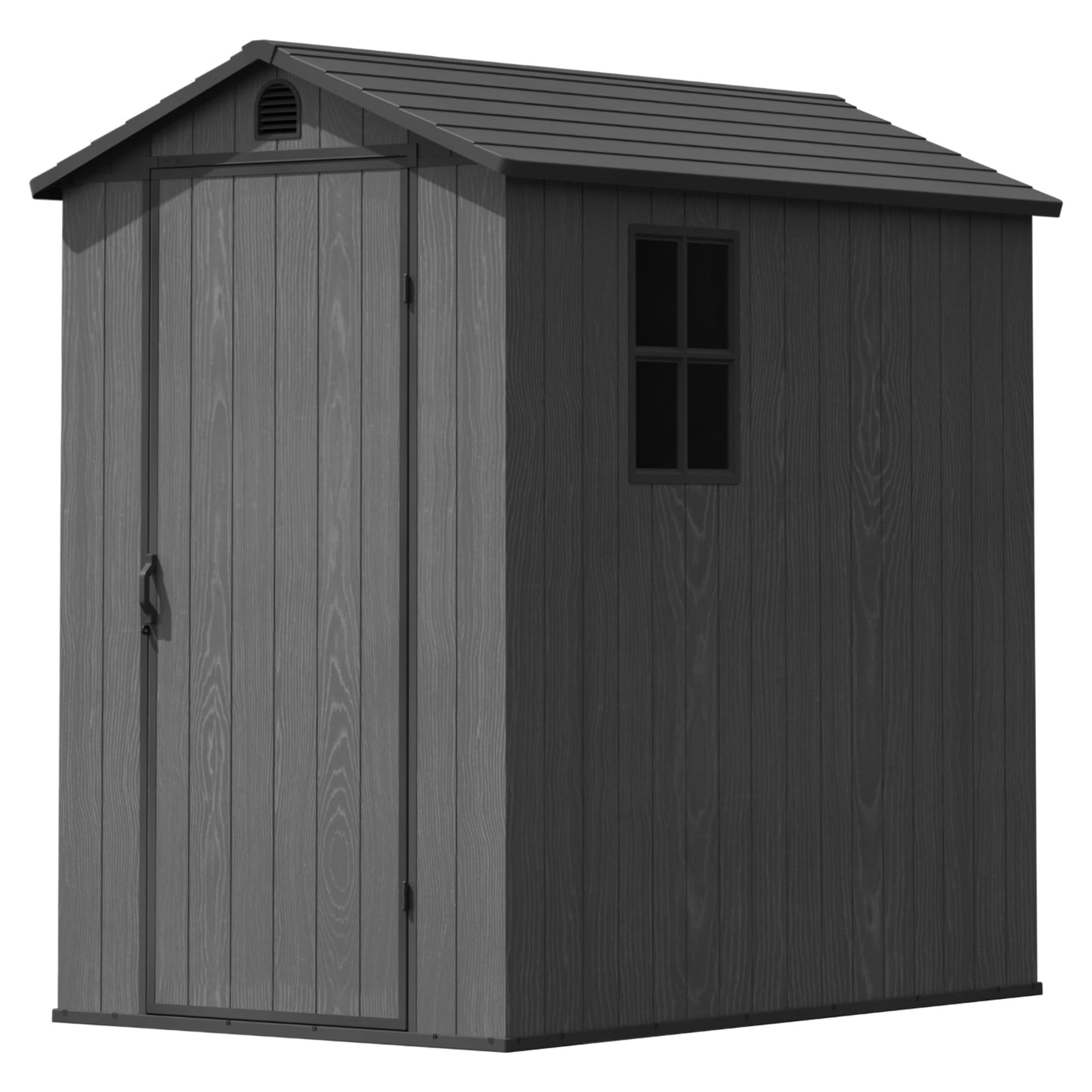 Greesum 4x6FT Plastic Storage Shed with Floor, Resin Outdoor Storaged Sheds with Lockable Door, All Weather Tool Shed with Window and Vent, Easy Assembly for Garden, Patio, Backyard, Dark Gray
