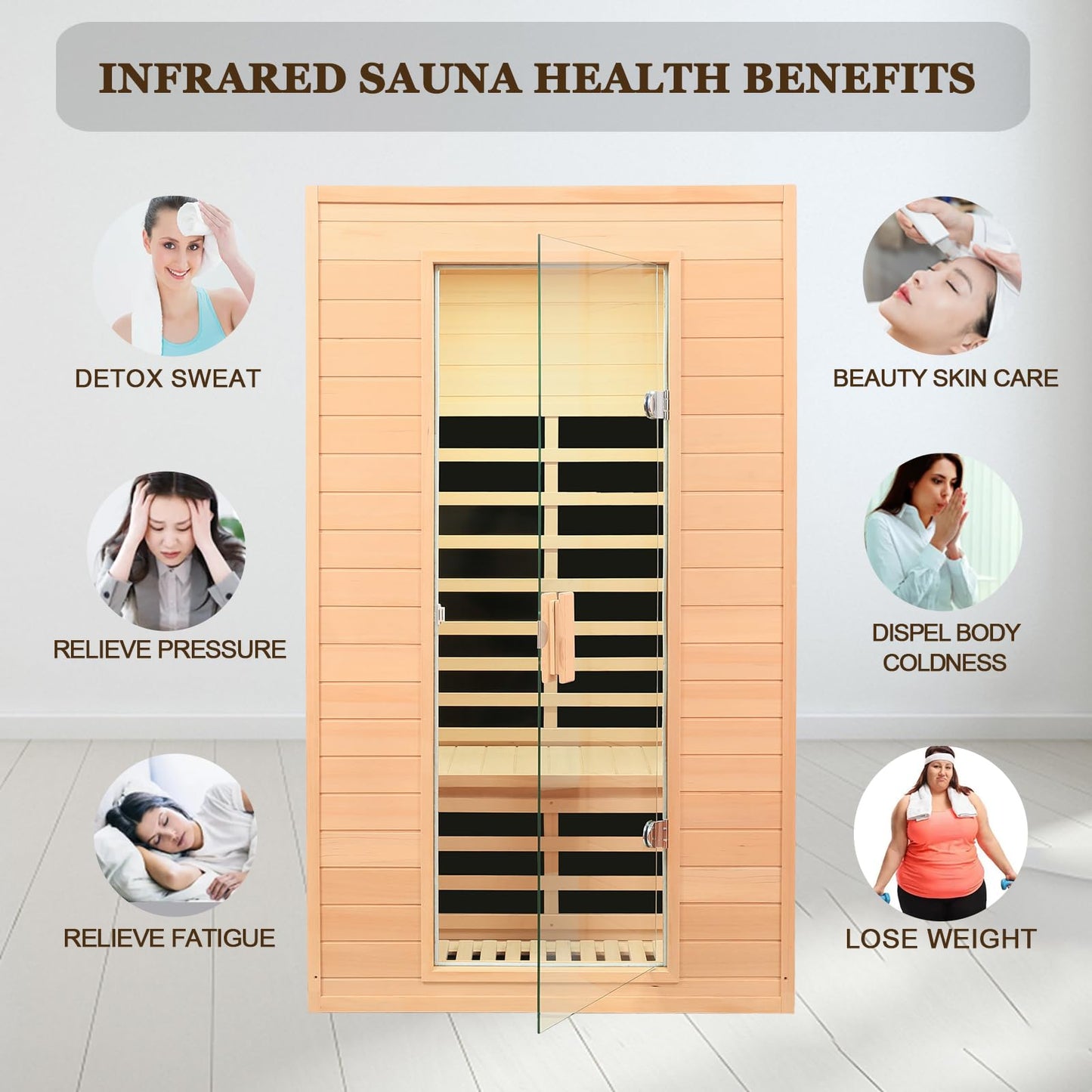 2 Person Infrared Saunas for Home Spa, Low EMF Far Infrared Sauna, Hemlock Wood Indoor Personal Sauna Roombox with 2 Blue-tooth Speaker, 2 Reading Lights, Control, 5 Heating Panels,1500 Watts/120V/15A