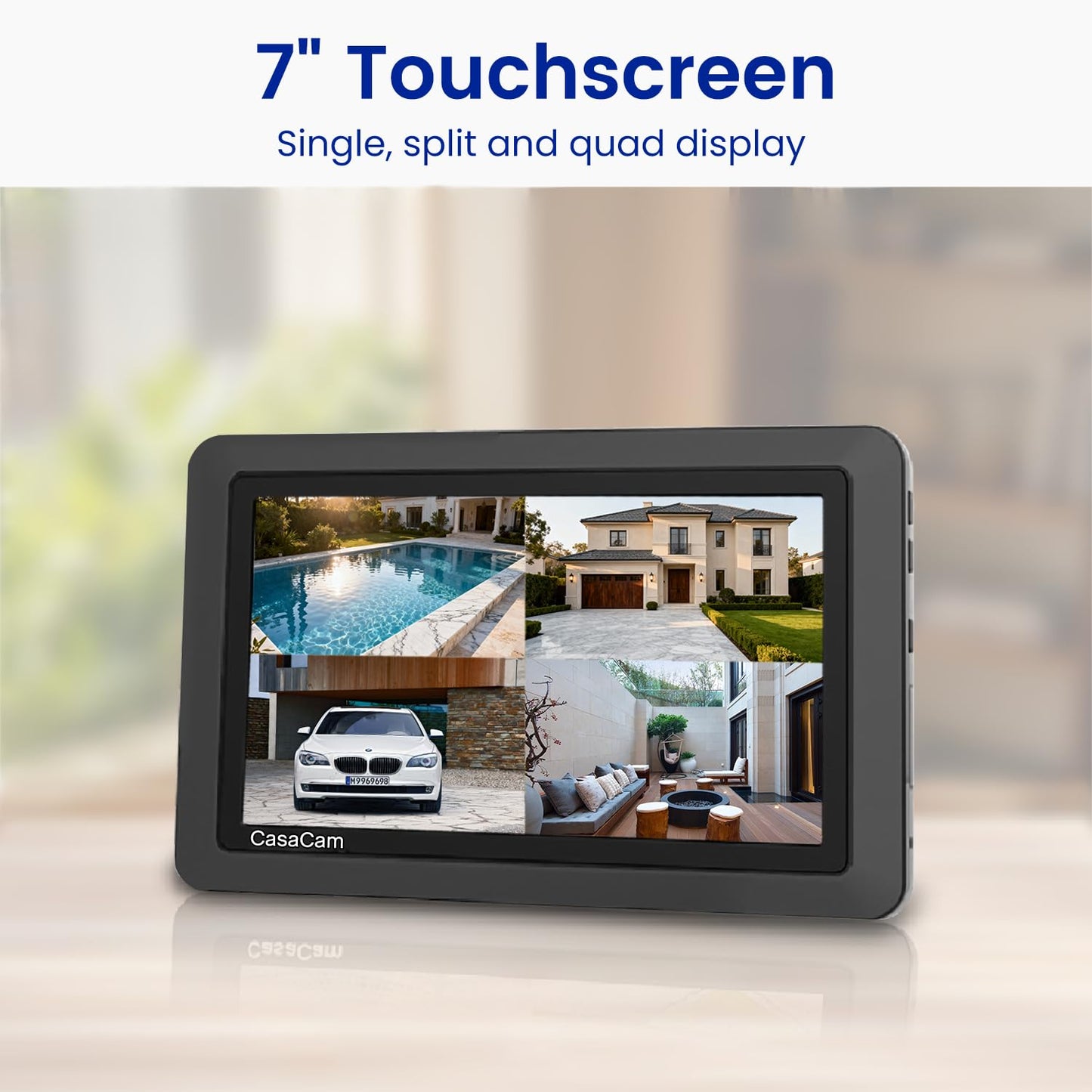CasaCam Wireless Security Camera System Air | 7" Touchscreen Monitor and 2 720p Cameras | AC Powered, No Monthly Fees, Two-Way Audio, Free APP, Micro SD Card and Battery Installed, Model VS802