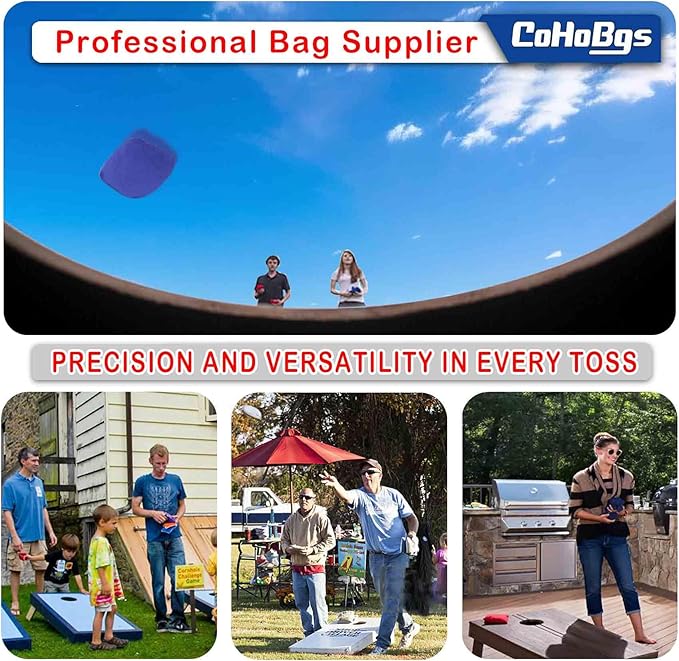 CoHoBgs Corn Hole Bags Set 8, Professional Cornhole Bags Dual-Sided Slick & Stick Resin Filled Suede and Duck Canvas Bean Bag for Cornhole Game Includes Carry Case