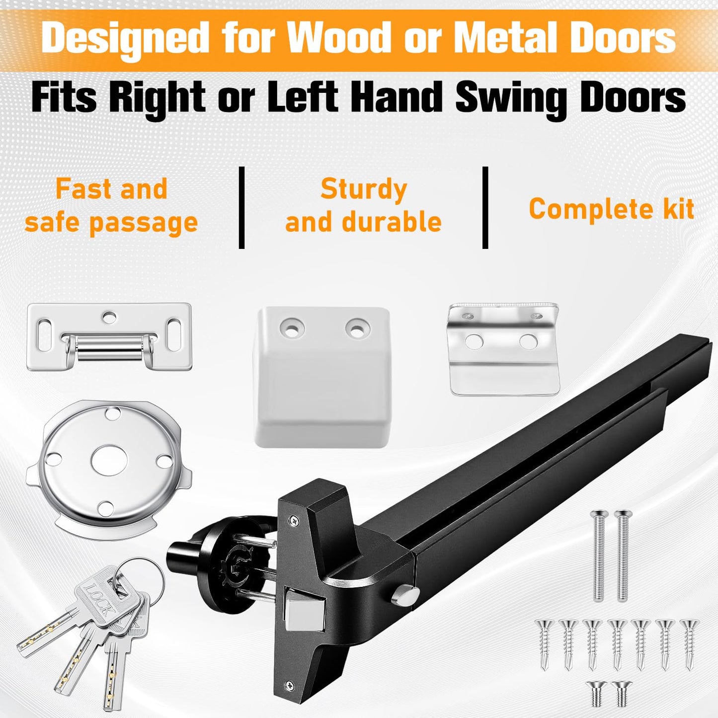 Zonon Commercial Push Bar Panic Exit Device 31" Stainless Steel Emergency Exit Door Hardware with Exterior Lever and 3 Keys for 30"-36" Metal Wood Door, Black