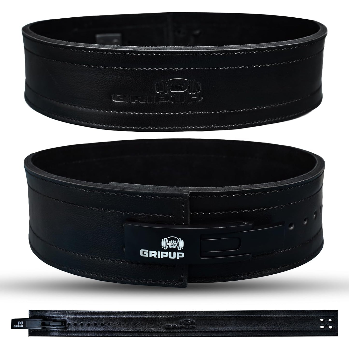 GripUp 10mm Powerlifting Belt – Genuine Leather 4" Weight lifting Belt with Heavy Duty Lever Buckle for Squats, Deadlifts, Gym, Fitness, Bodybuilding – Lumbar Back Support for Men & Women (Black, Small)