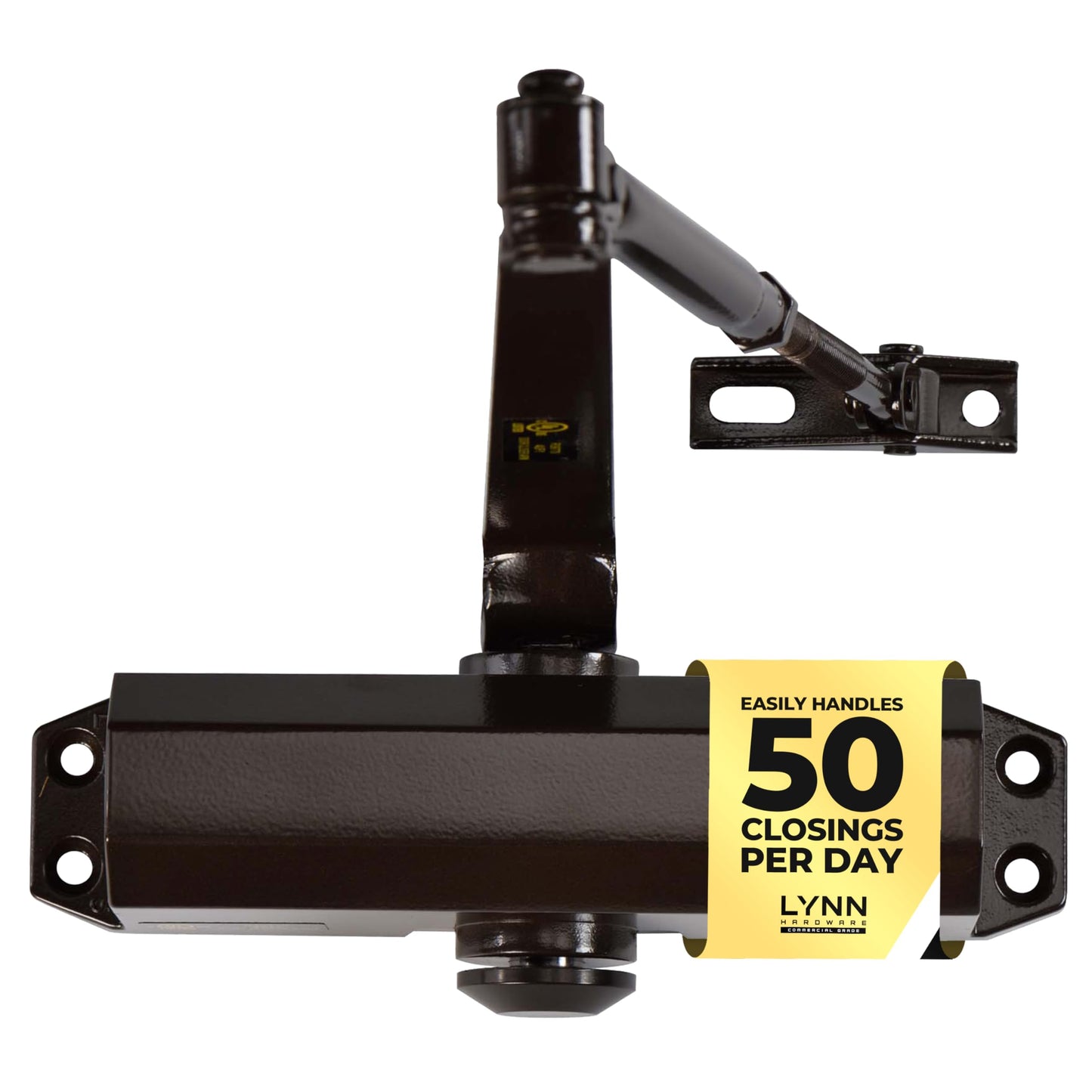 LYNN HARDWARE Light Duty Automatic Door Closer (Dark Bronze) - Highly Durable Cast Aluminum, Commercial or Home Use, Adjustable Speed Controls, 3 Mounting Options, 3 Hour Fire Rated (DC5003 Model)