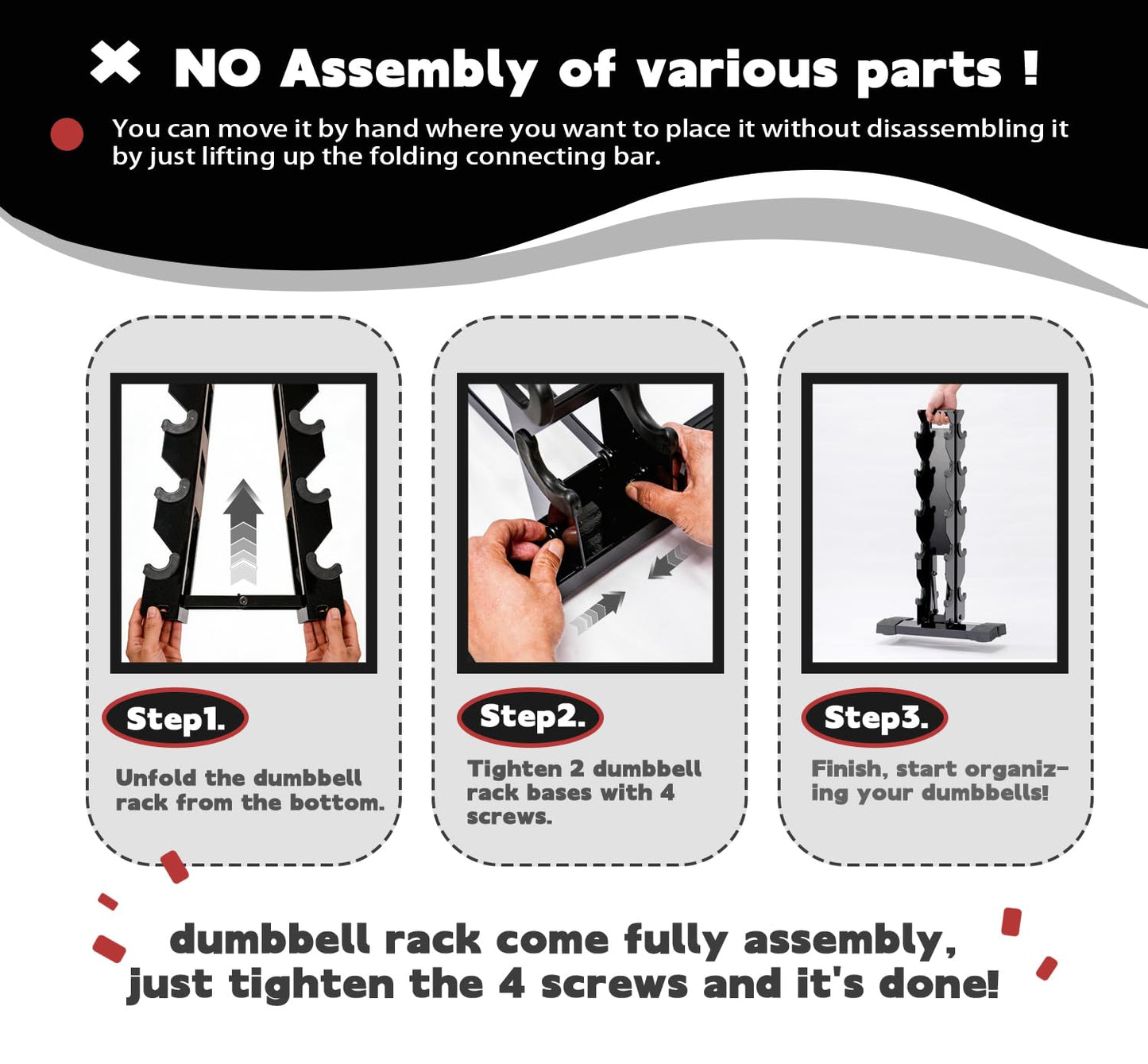 5 Tier Dumbbell Rack, Weight Rack for Home Gym - 260 LBS Capacity - Steel A-Frame Dumbbells Storage Space Saving Folds Up Design (No Dumbbells Rack Only)