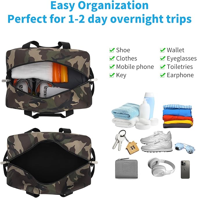 Small Gym Bag 14 inch lightweight Carry On Mini Duffel Bag for Travel Sport - Camouflage