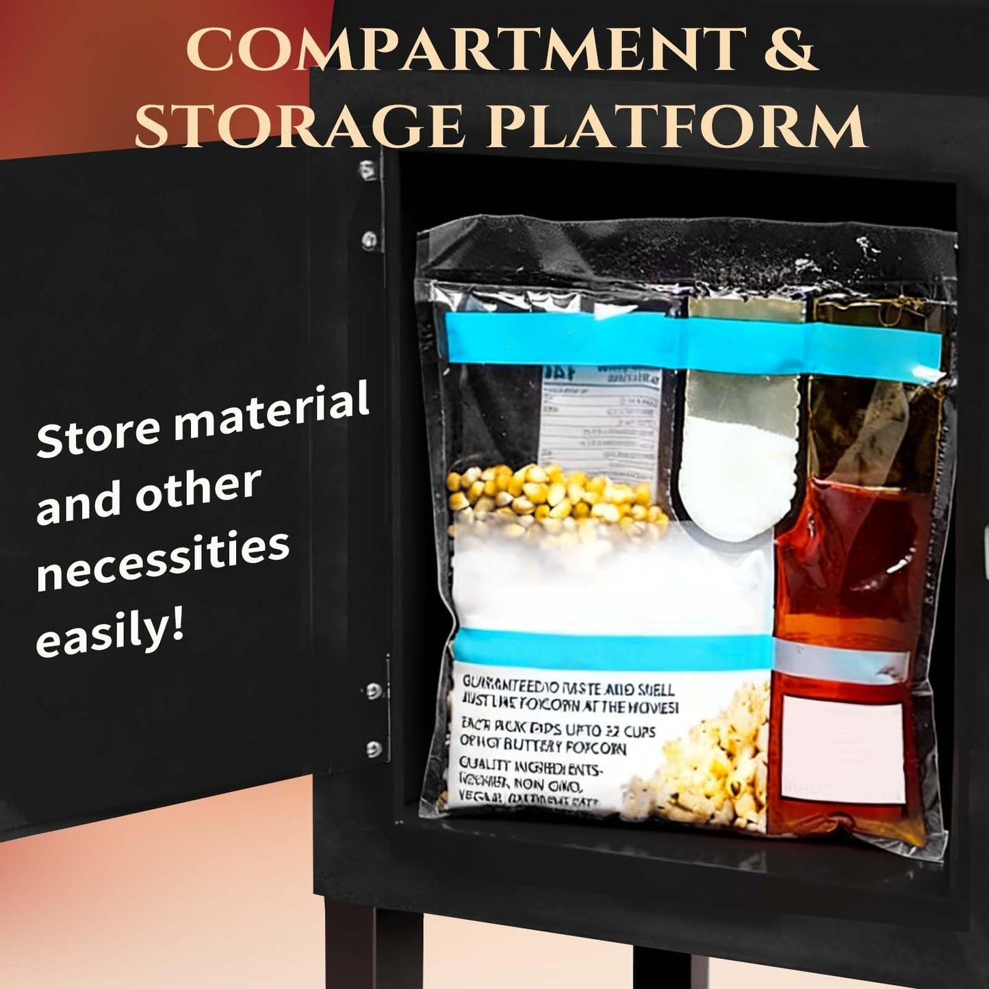 Trygoal Popcorn Machine with Cart, Popcorn Popper with 8 Oz Kettle Makes Up to 32 Cups, Nostalgia Professional Cart with Warming Deck and Old Maids Drawer, Movie Night Supplies for Home, Black