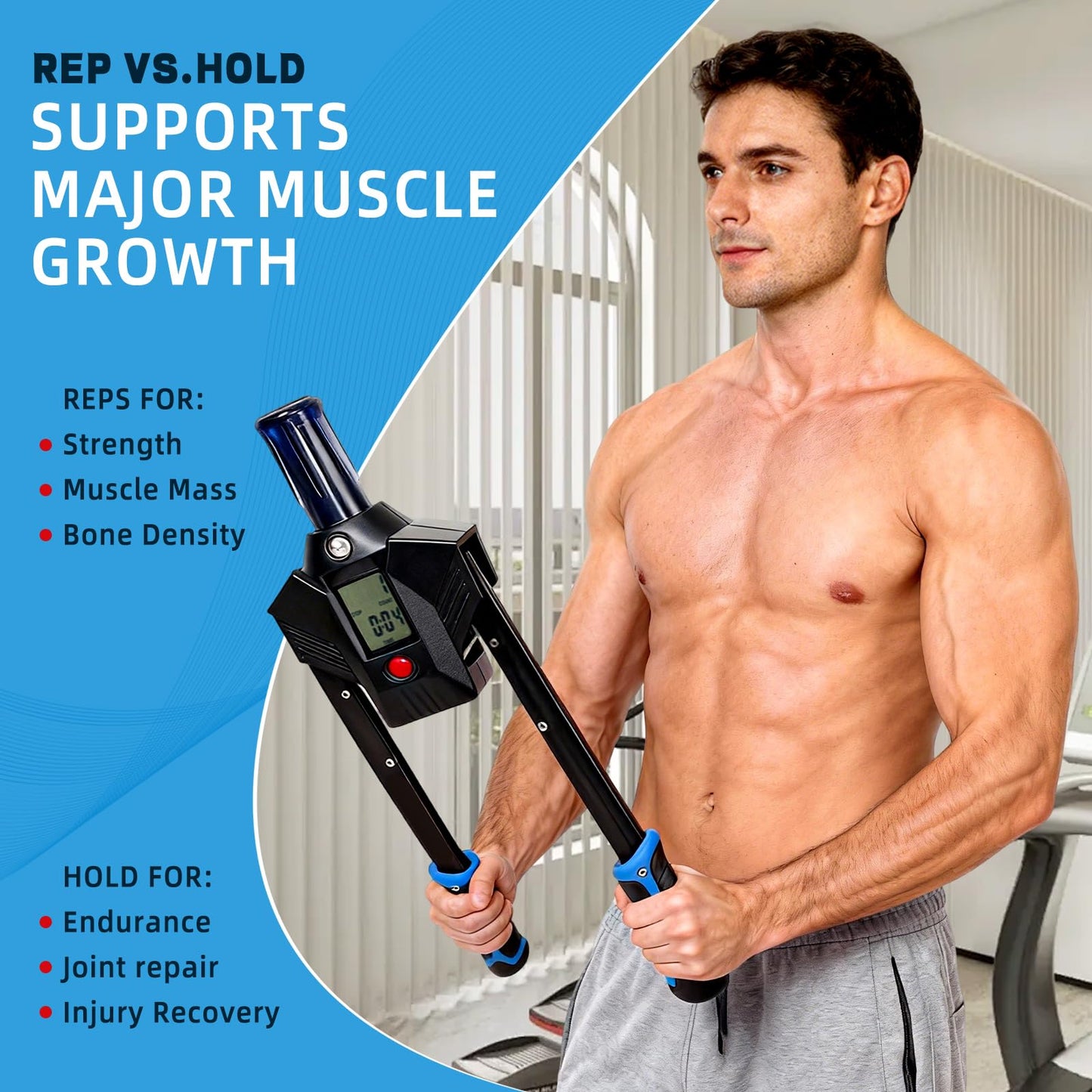 Vyrelis Hydraulic Power Twister Adjustable 22–440 lbs – Arm Chest Exerciser with Digital Display, Safe No Snapback Design, Forearm & Upper Body Strength Trainer for Home Gym (Blue)