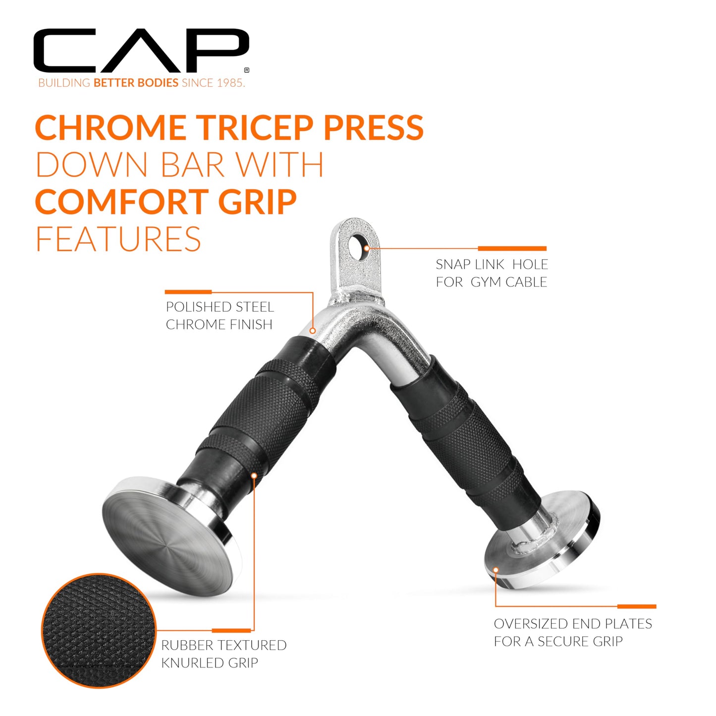 CAP Barbell Deluxe Triceps V-Bar with Rubber Handgrips – Cable Machine Attachment for Tricep Exercises, LAT Pulldown & Home Gym Workouts